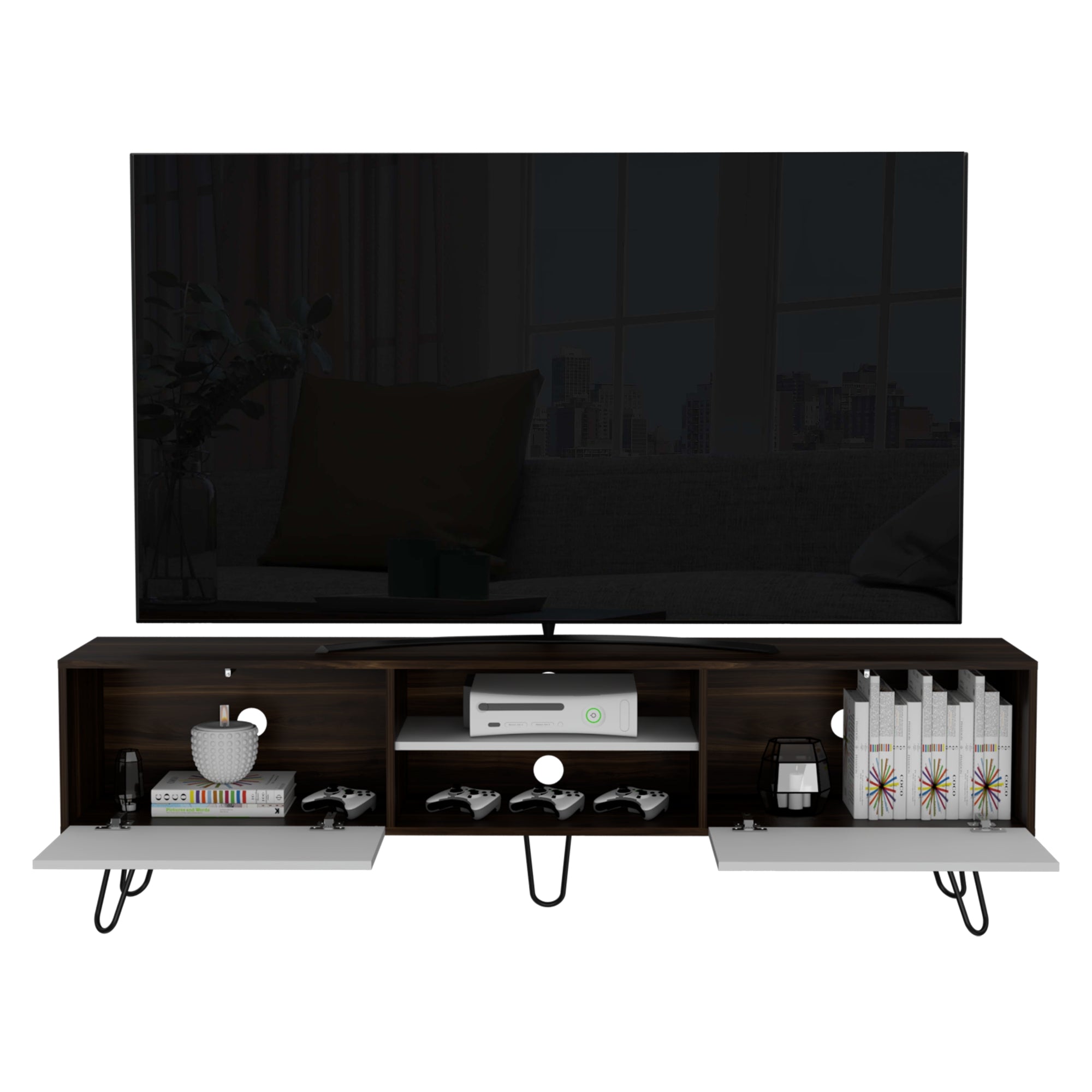 RACK TV 70' VASSEL CAFE OSCURO Y BLANCO 52,5X180X35 CM - 4