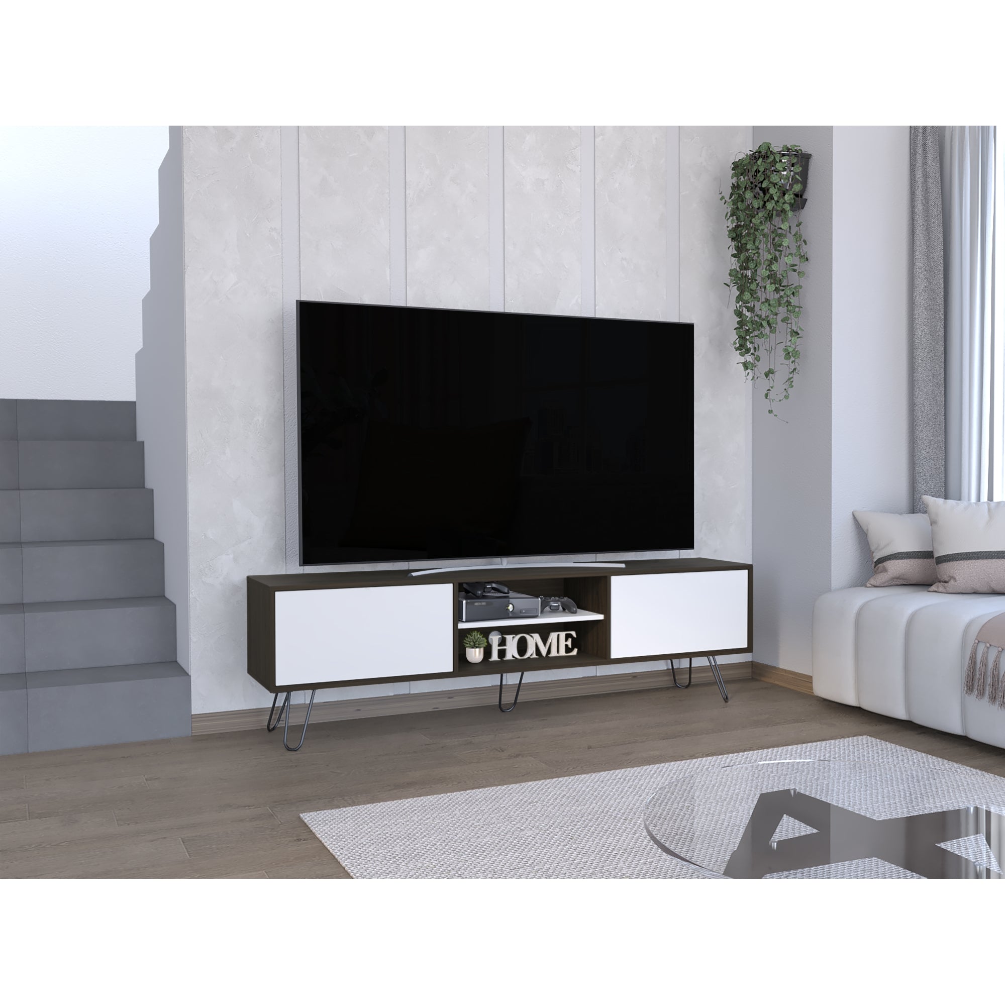RACK TV 70' VASSEL CAFE OSCURO Y BLANCO 52,5X180X35 CM - 10