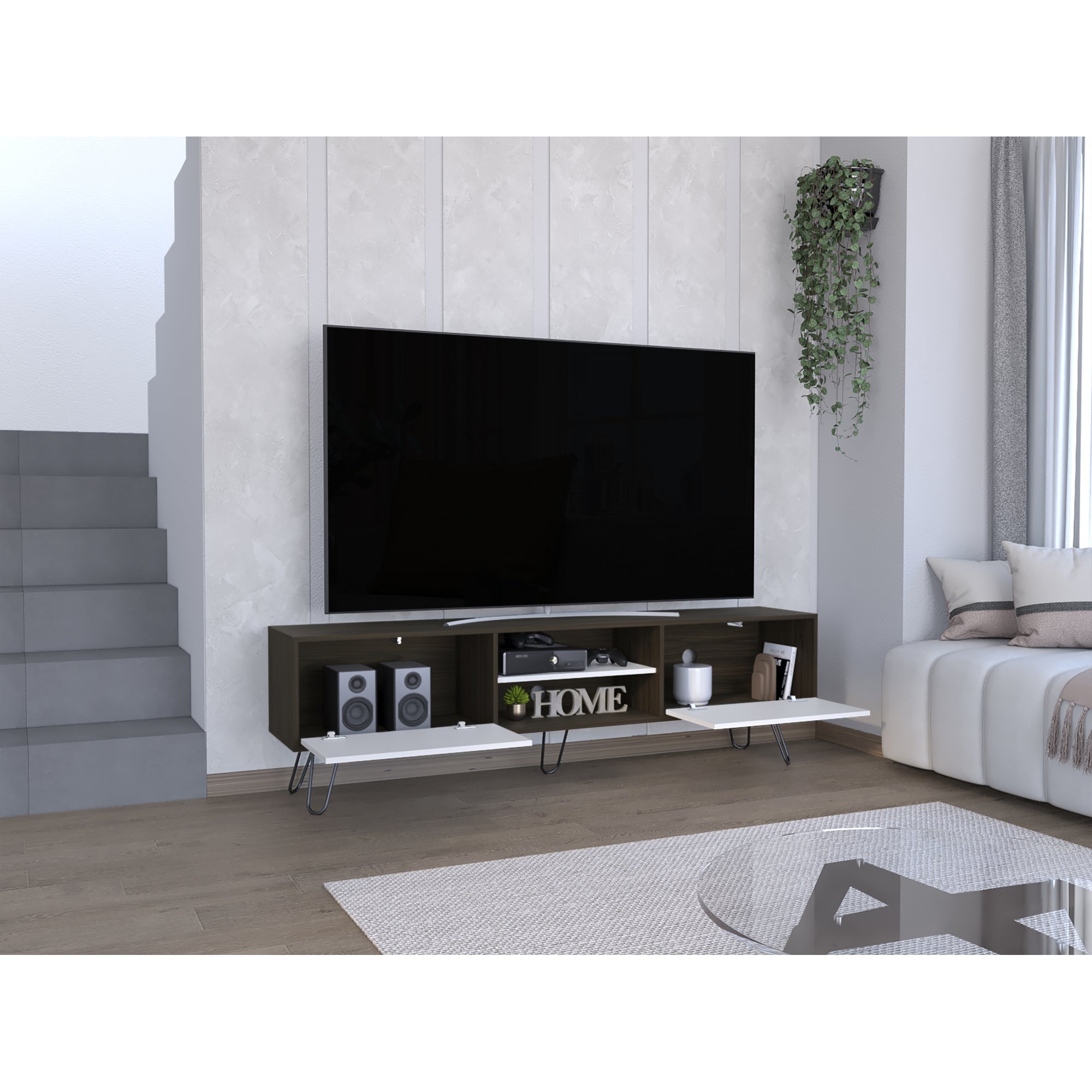 RACK TV 70' VASSEL CAFE OSCURO Y BLANCO 52,5X180X35 CM - 11