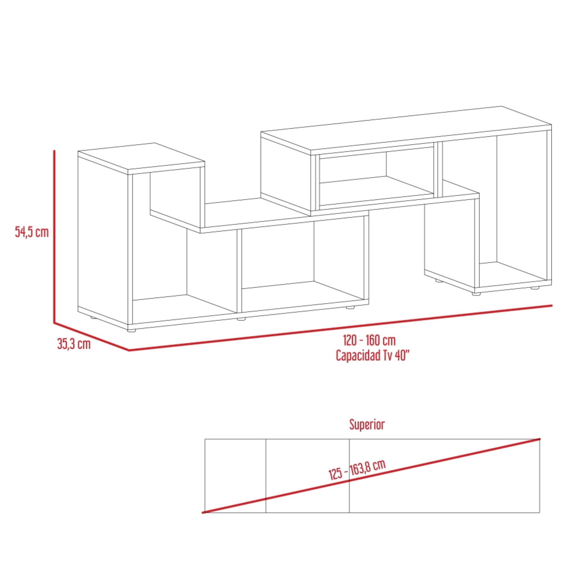 RACK TV 40' EXTENSIBLE 120-160 CM WENGUE Y BLANCO - 7