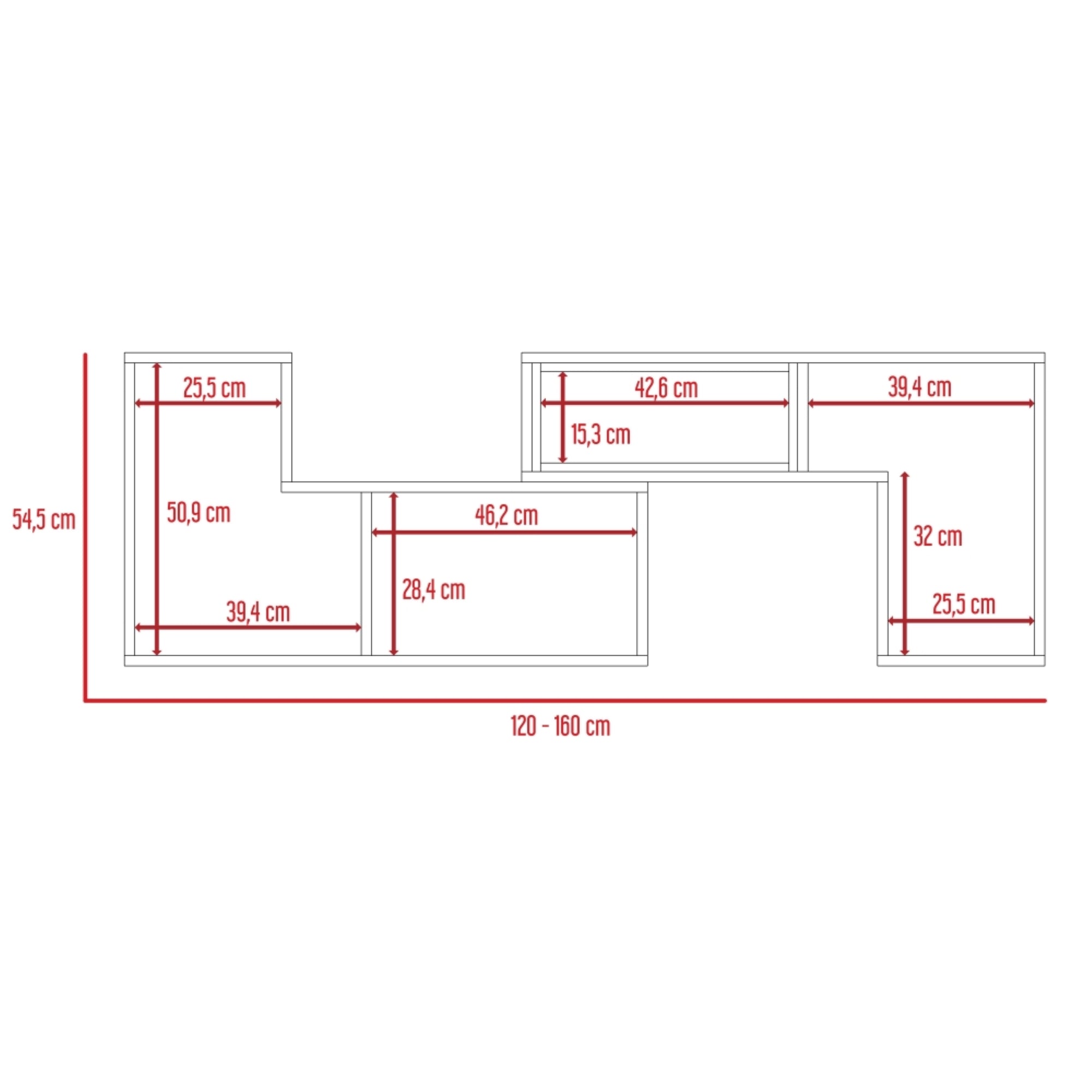 RACK TV 40' EXTENSIBLE 120-160 CM WENGUE Y BLANCO - 8