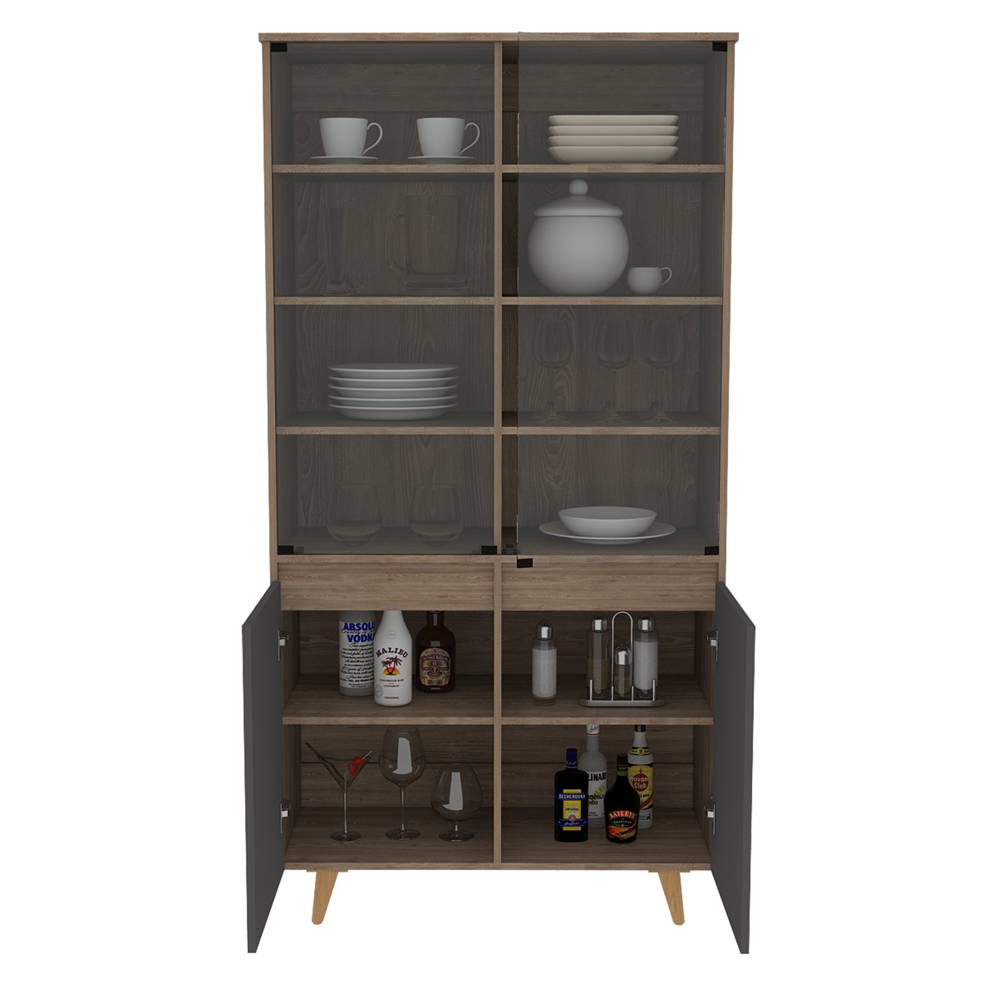 VITRINA SALEM 4 PUERTAS MIEL Y PLOMO 180X91X42 CM - 2