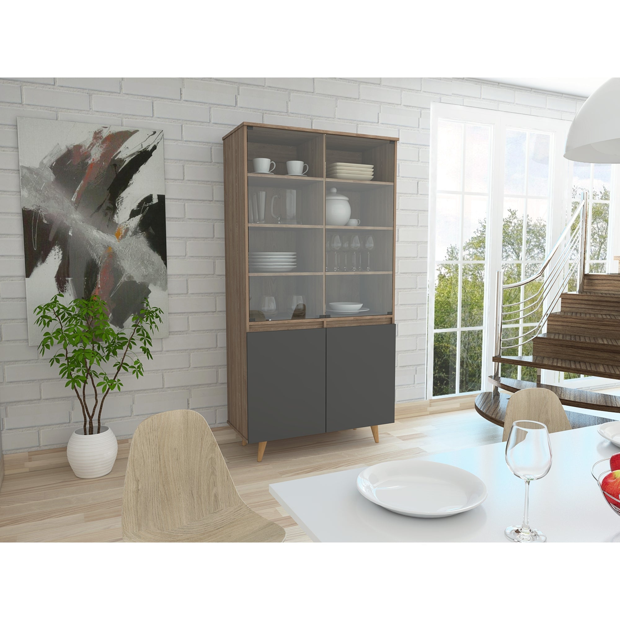 VITRINA SALEM 4 PUERTAS MIEL Y PLOMO 180X91X42 CM - 5