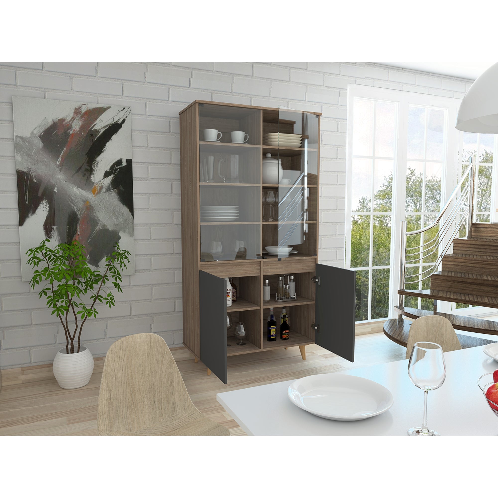VITRINA SALEM 4 PUERTAS MIEL Y PLOMO 180X91X42 CM - 6