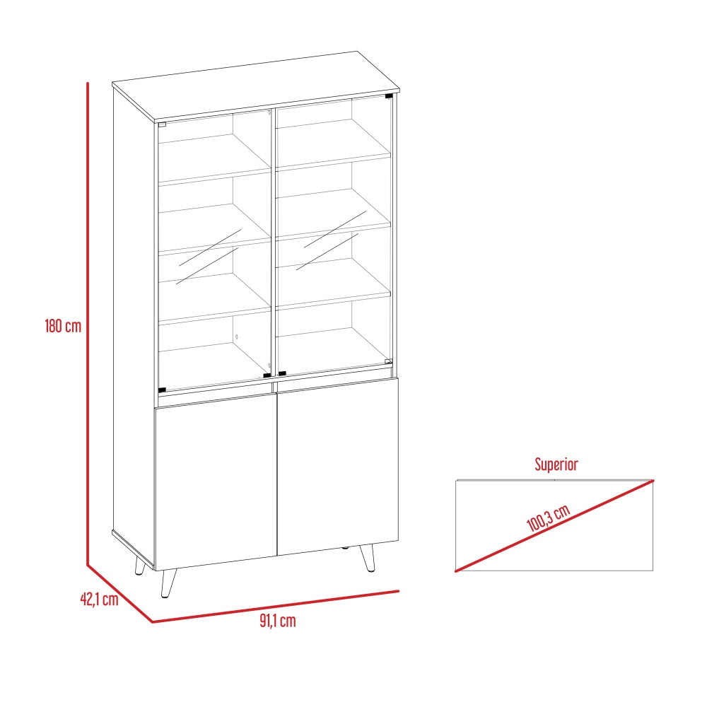 VITRINA SALEM 4 PUERTAS MIEL Y PLOMO 180X91X42 CM - 7