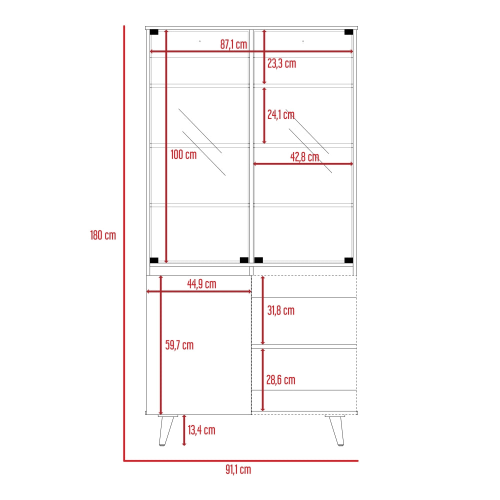 VITRINA SALEM 4 PUERTAS MIEL Y PLOMO 180X91X42 CM - 8