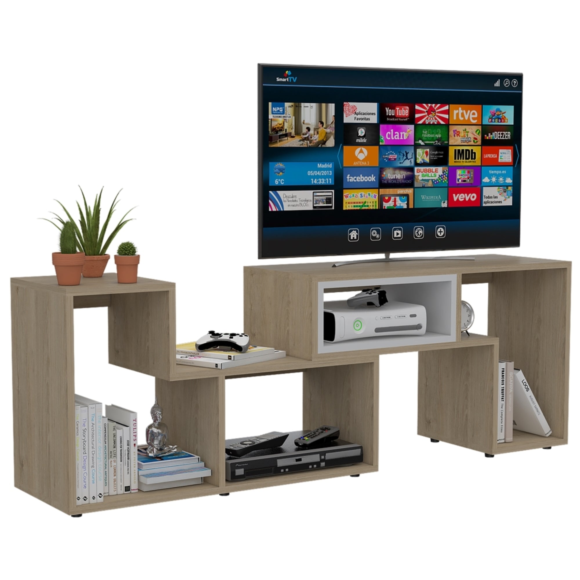 RACK TV 40' EXTENSIBLE 120-160 CM ROVERE Y BLANCO - 1