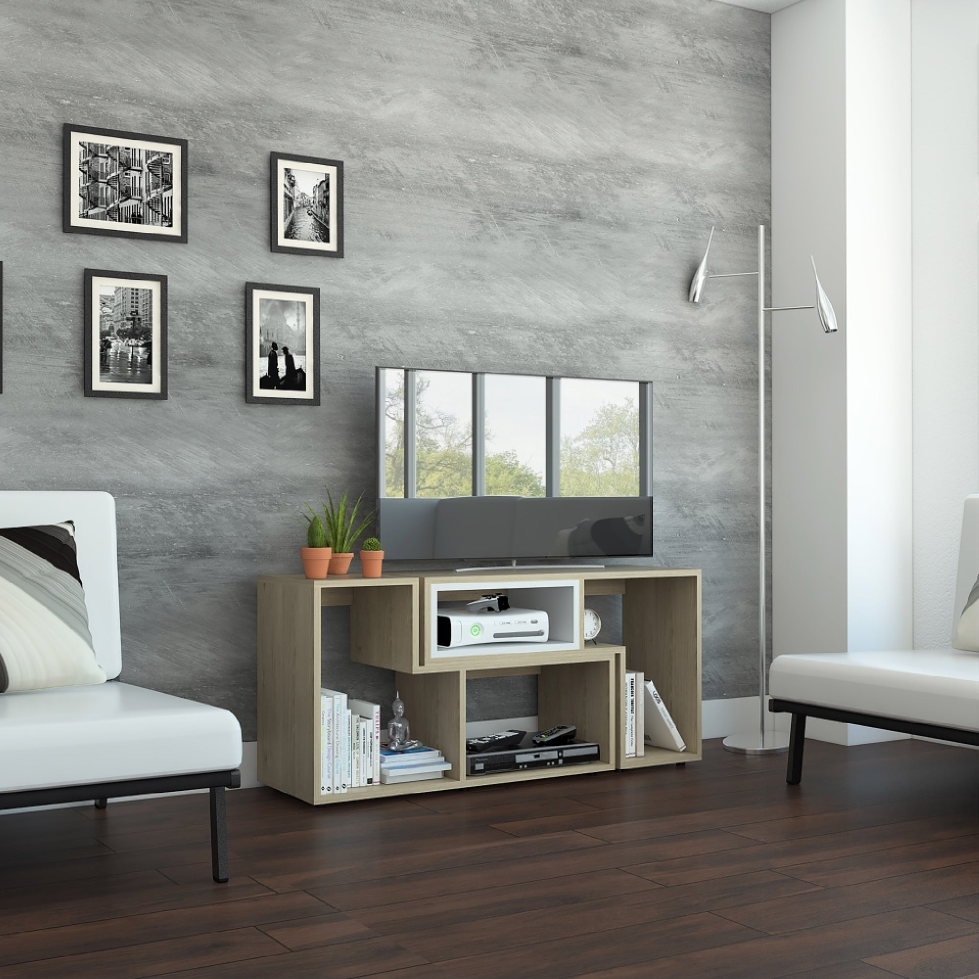 RACK TV 40' EXTENSIBLE 120-160 CM ROVERE Y BLANCO - 5