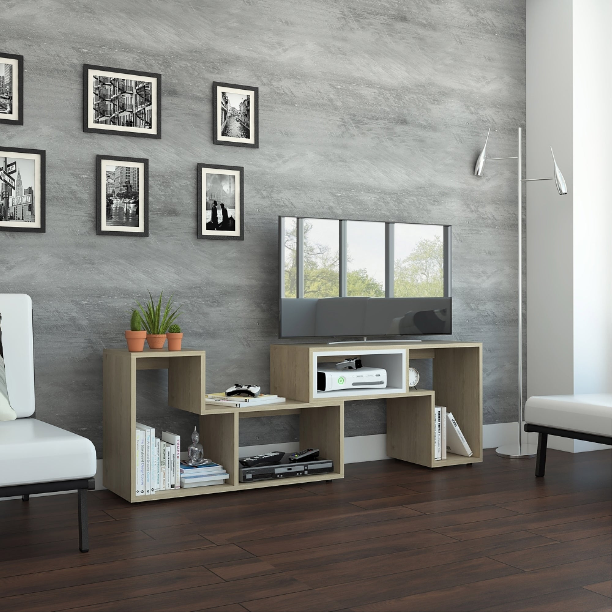 RACK TV 40' EXTENSIBLE 120-160 CM ROVERE Y BLANCO - 6