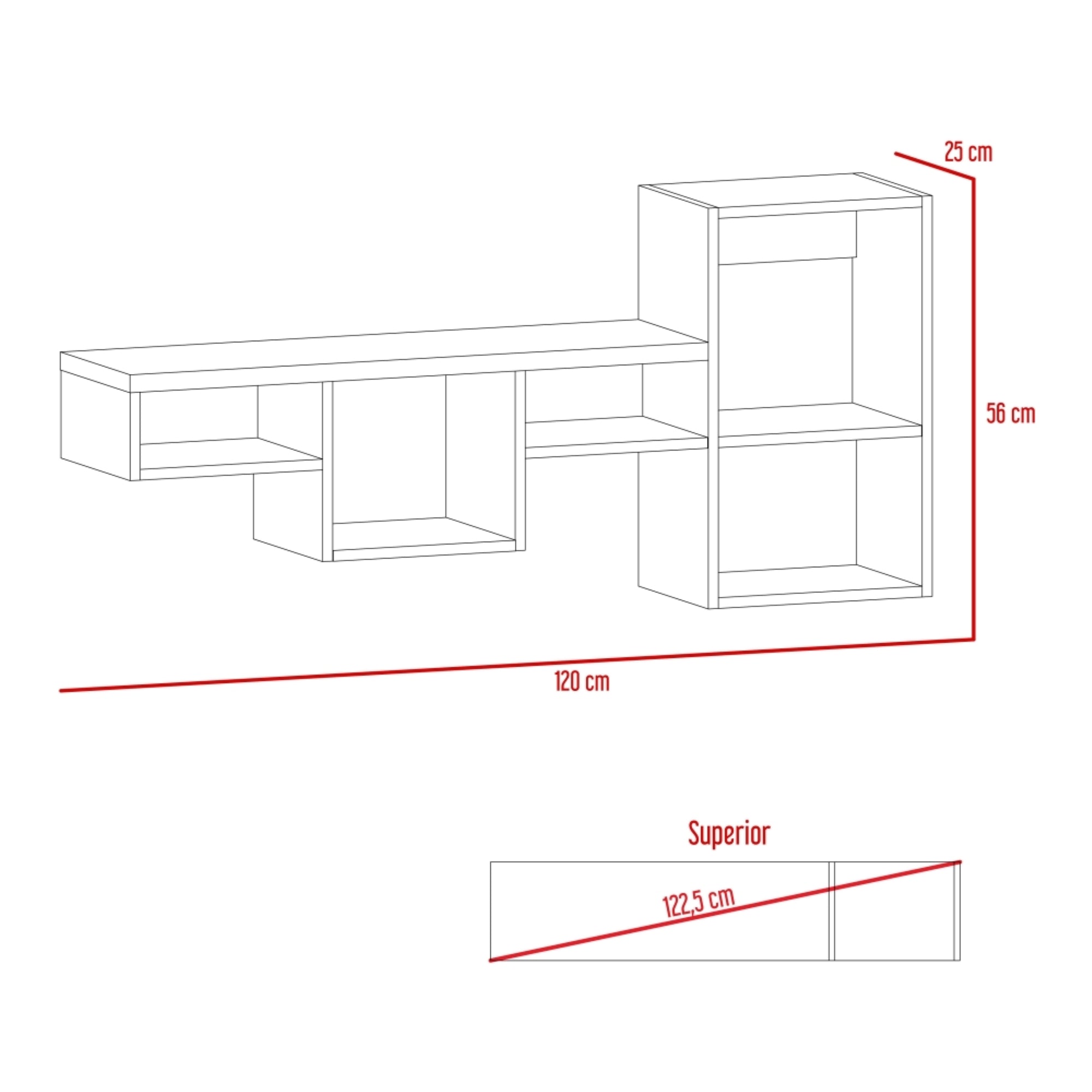REPISA DE PARED WALL CAFE OSCURO 56X120X25 CM - 6
