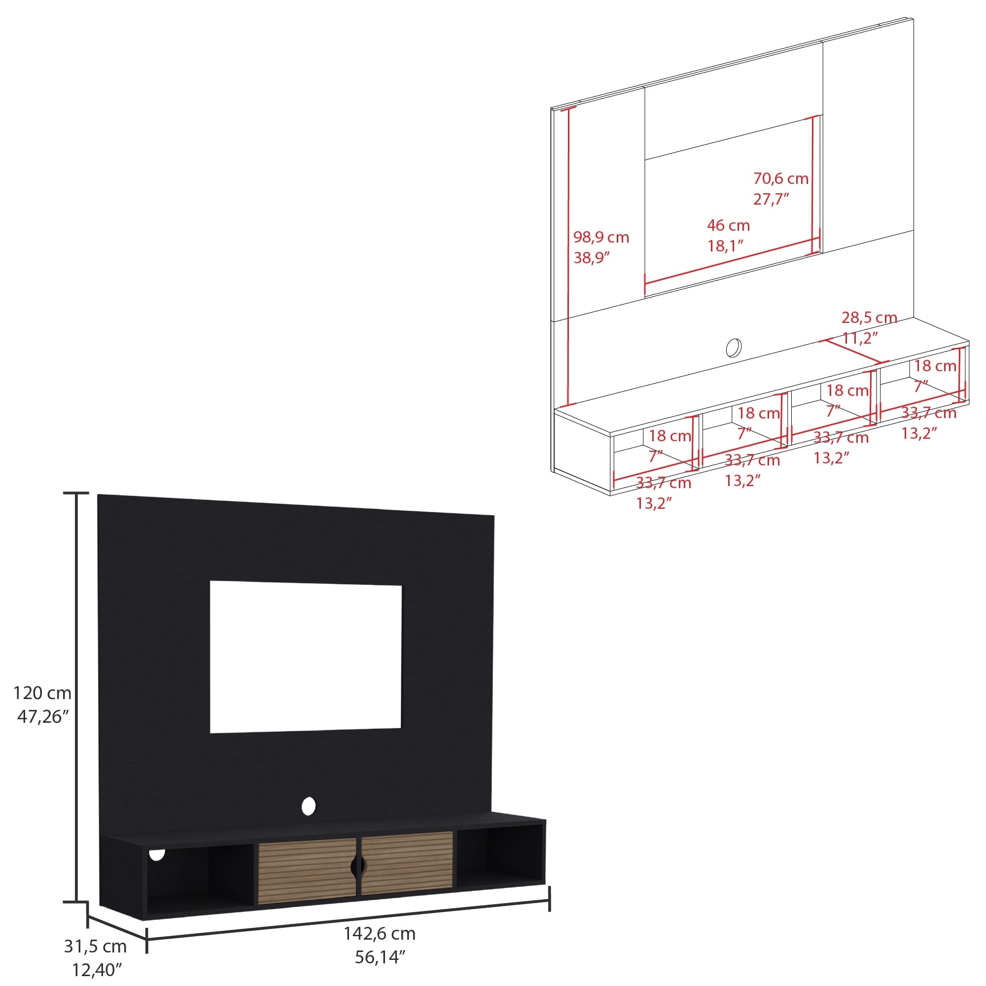 PANEL TV 60' MONTPELLIER WENGUE 120X142X31,5 CM - 3