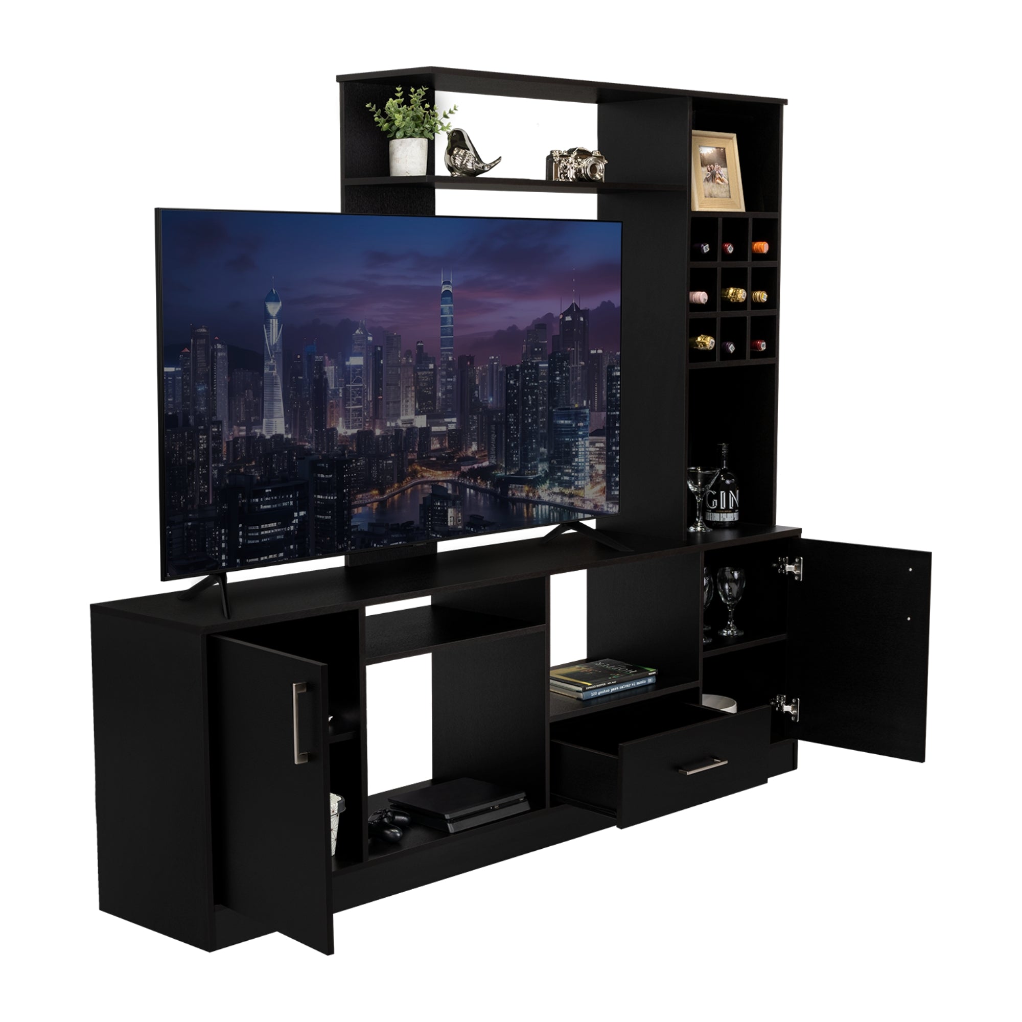 ESTANTE BAR TV 60' 9 BOTELLEROS KAVA WENGUE 180,7X200X37,6 CM - 1