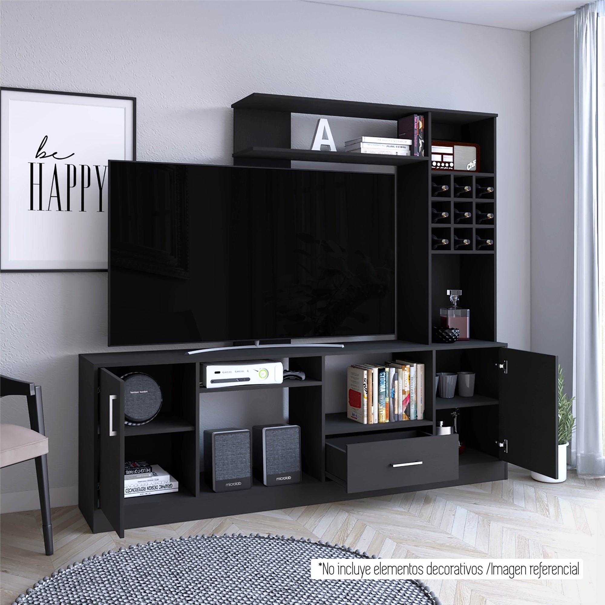 ESTANTE BAR TV 60' 9 BOTELLEROS KAVA WENGUE 180,7X200X37,6 CM - 2