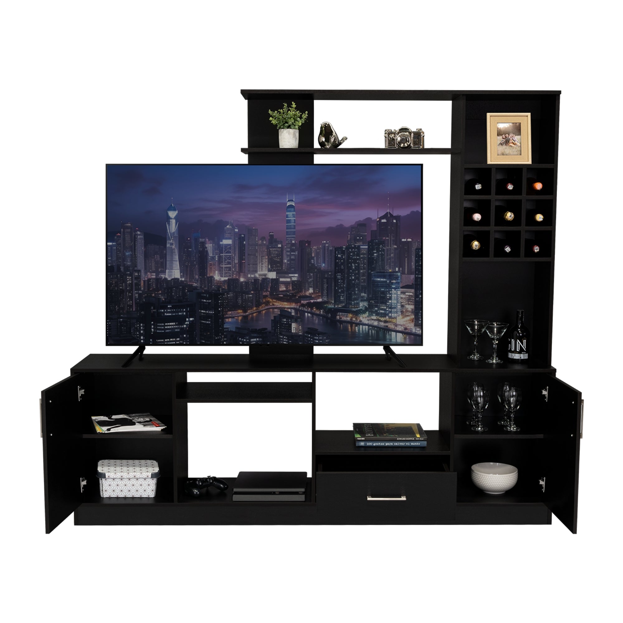 ESTANTE BAR TV 60' 9 BOTELLEROS KAVA WENGUE 180,7X200X37,6 CM - 4