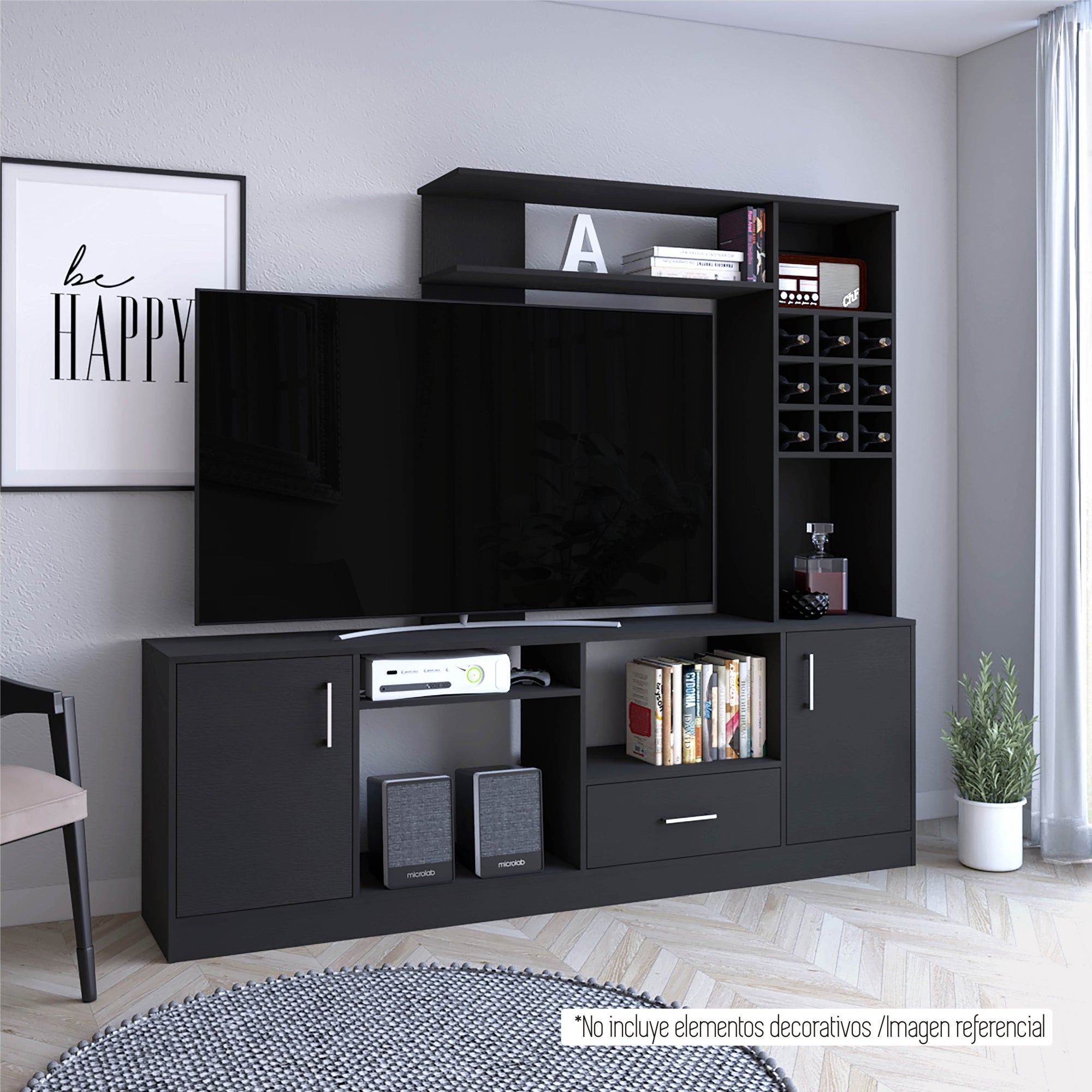 ESTANTE BAR TV 60' 9 BOTELLEROS KAVA WENGUE 180,7X200X37,6 CM - 11