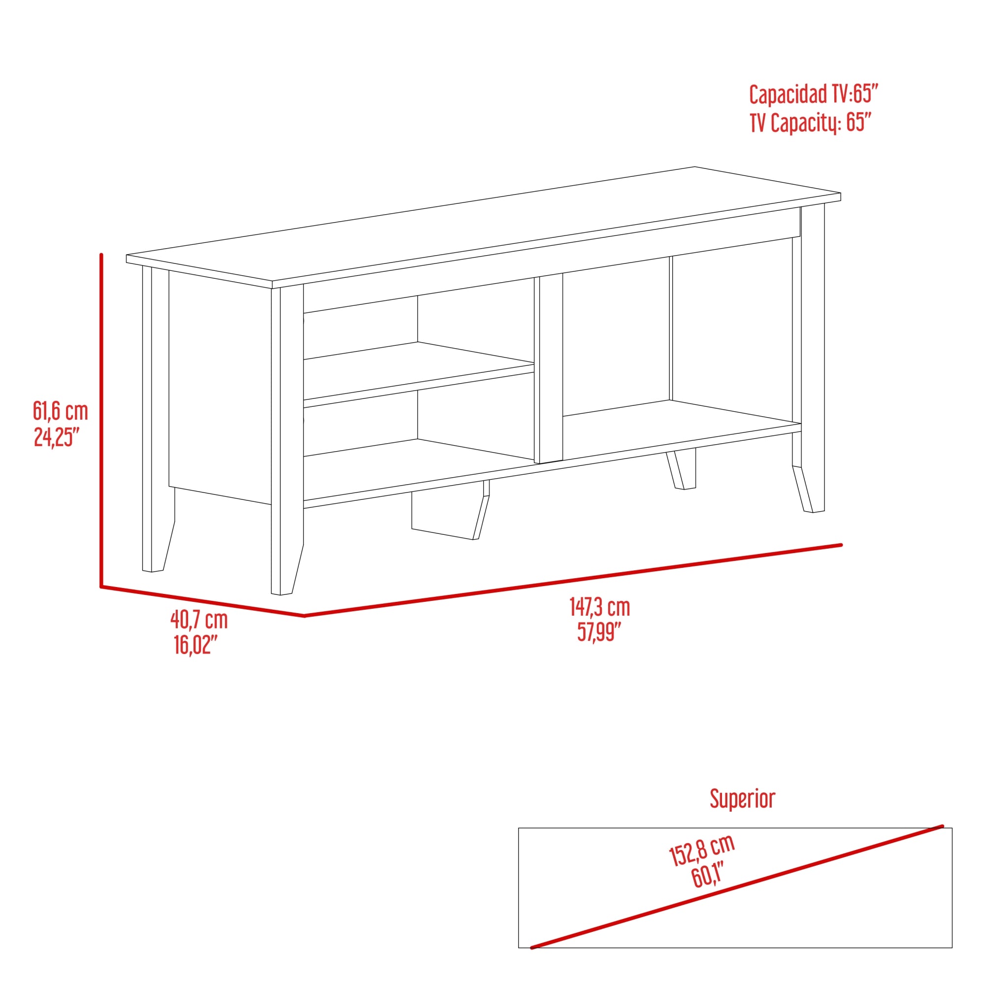 RACK TV 65' ESSENTIAL ROVERE 61X147X40 CM - 6