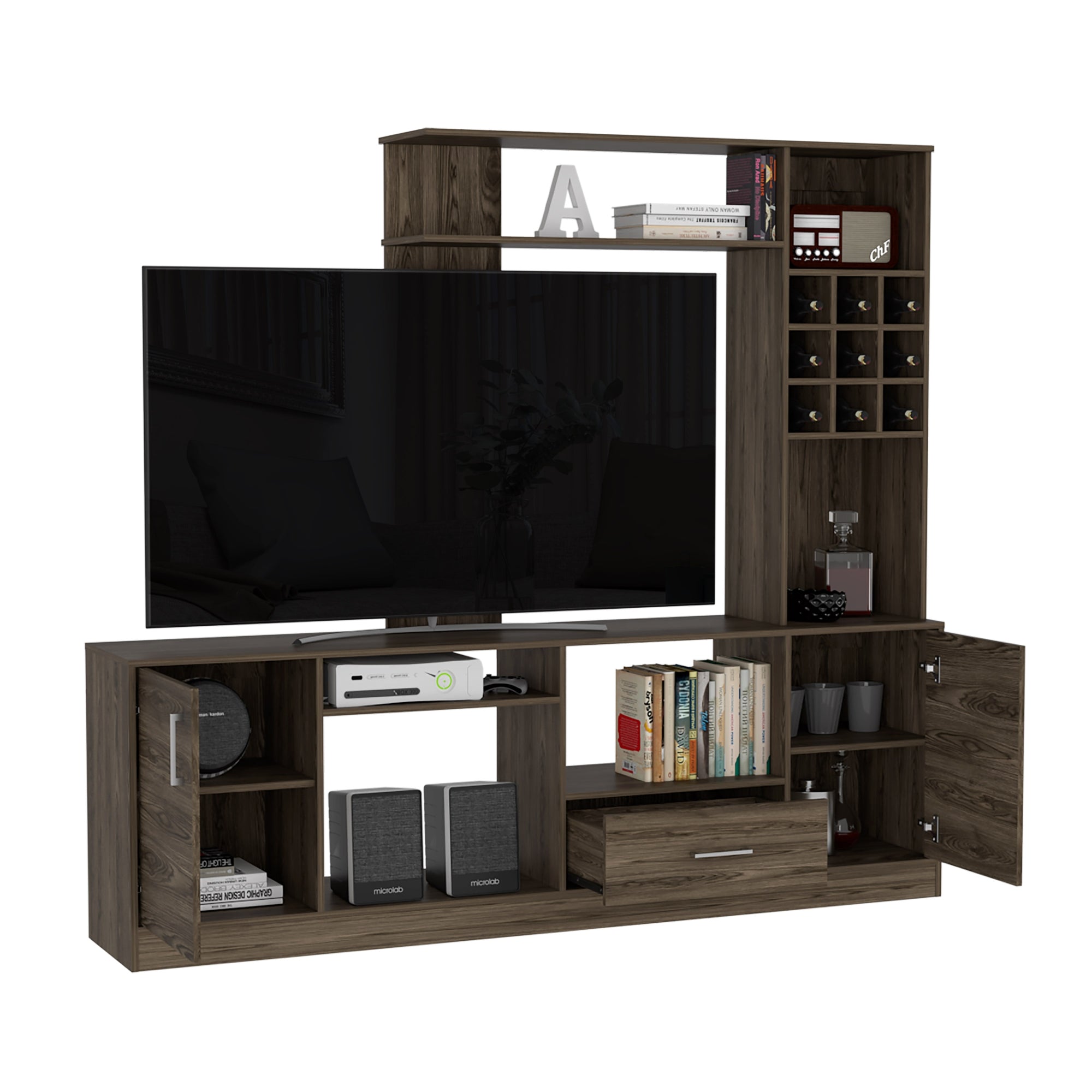 ESTANTE BAR TV 60' 9 BOTELLEROS KAVA COÑAC 180,7X200X37,6 CM - 1