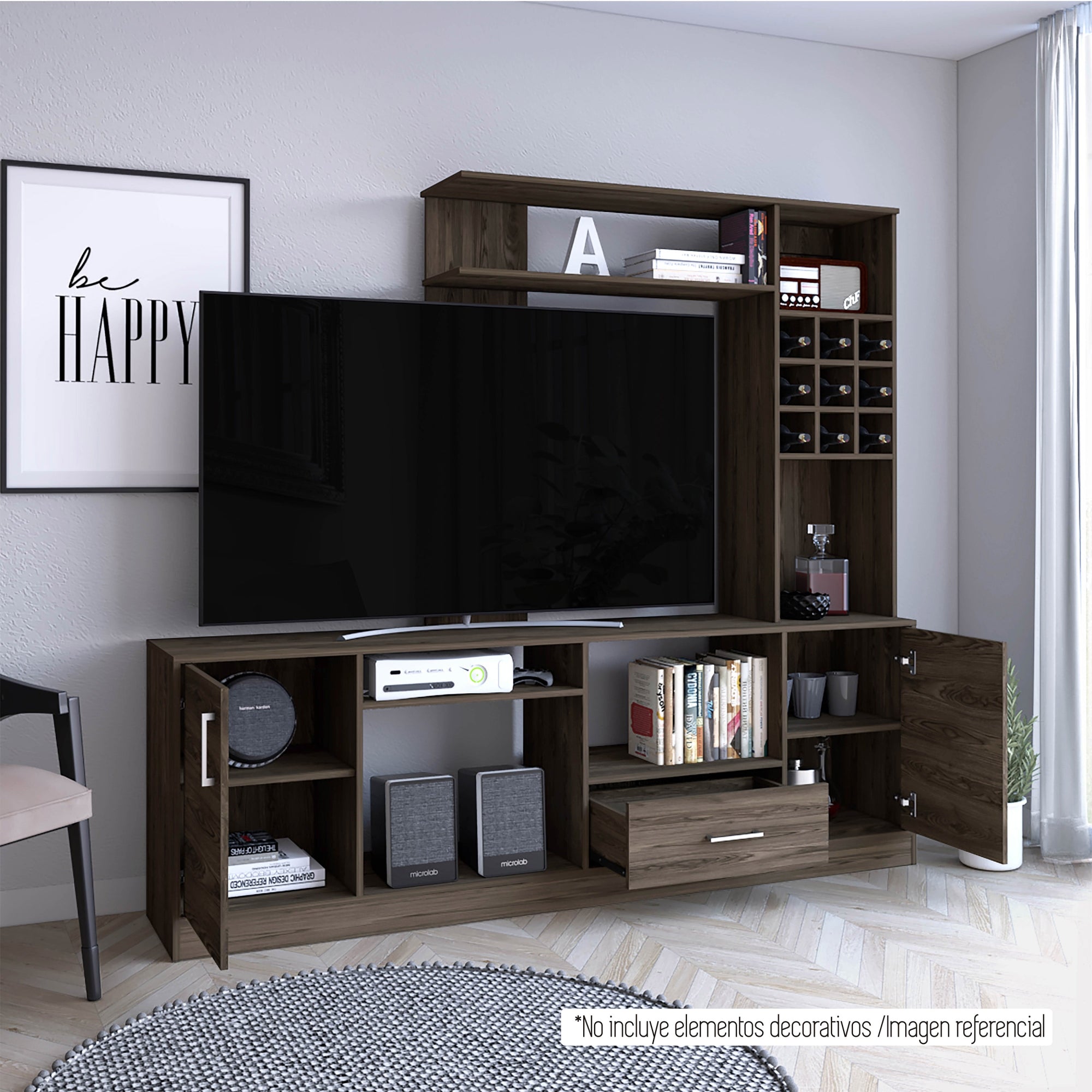 ESTANTE BAR TV 60' 9 BOTELLEROS KAVA COÑAC 180,7X200X37,6 CM - 2
