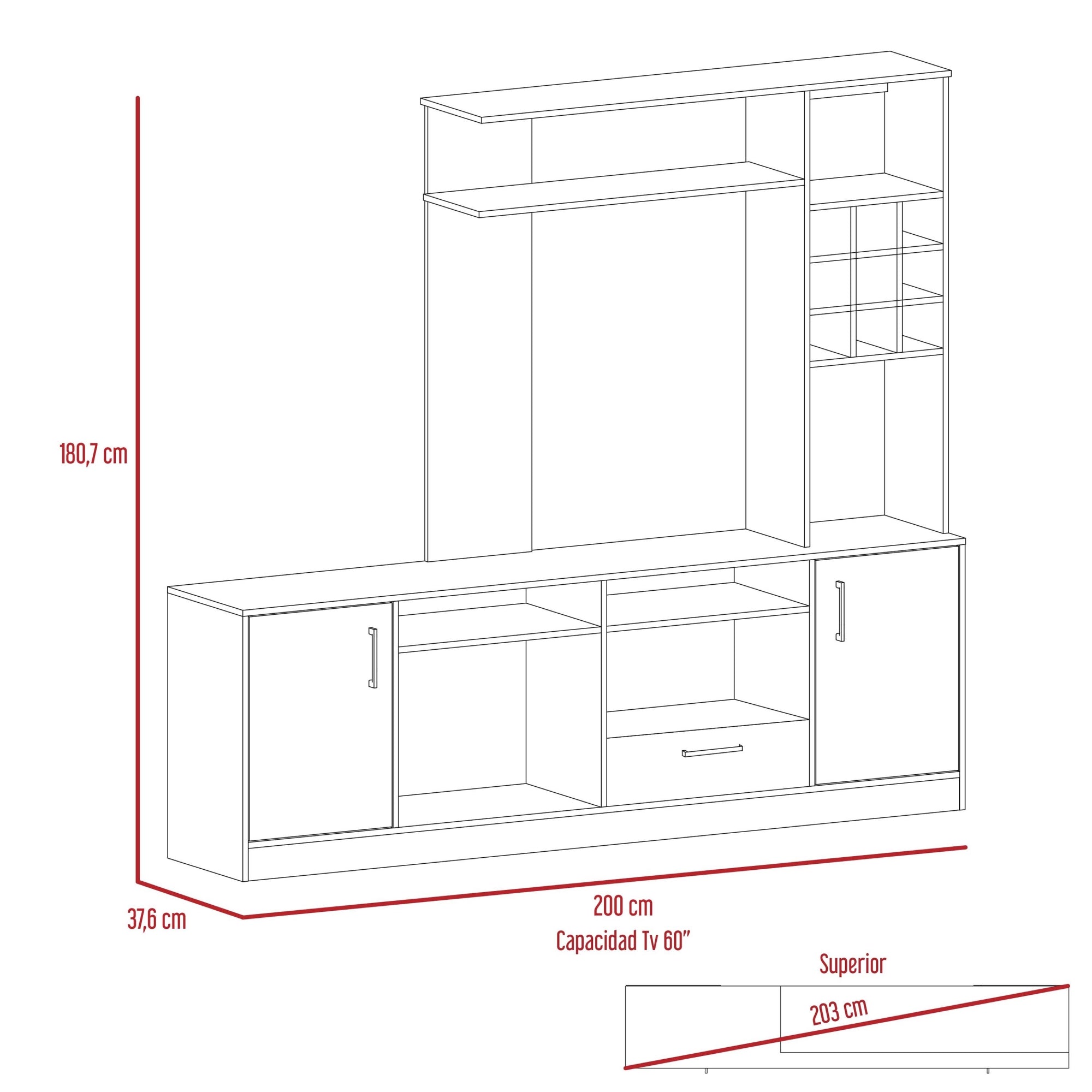 ESTANTE BAR TV 60' 9 BOTELLEROS KAVA COÑAC 180,7X200X37,6 CM - 3