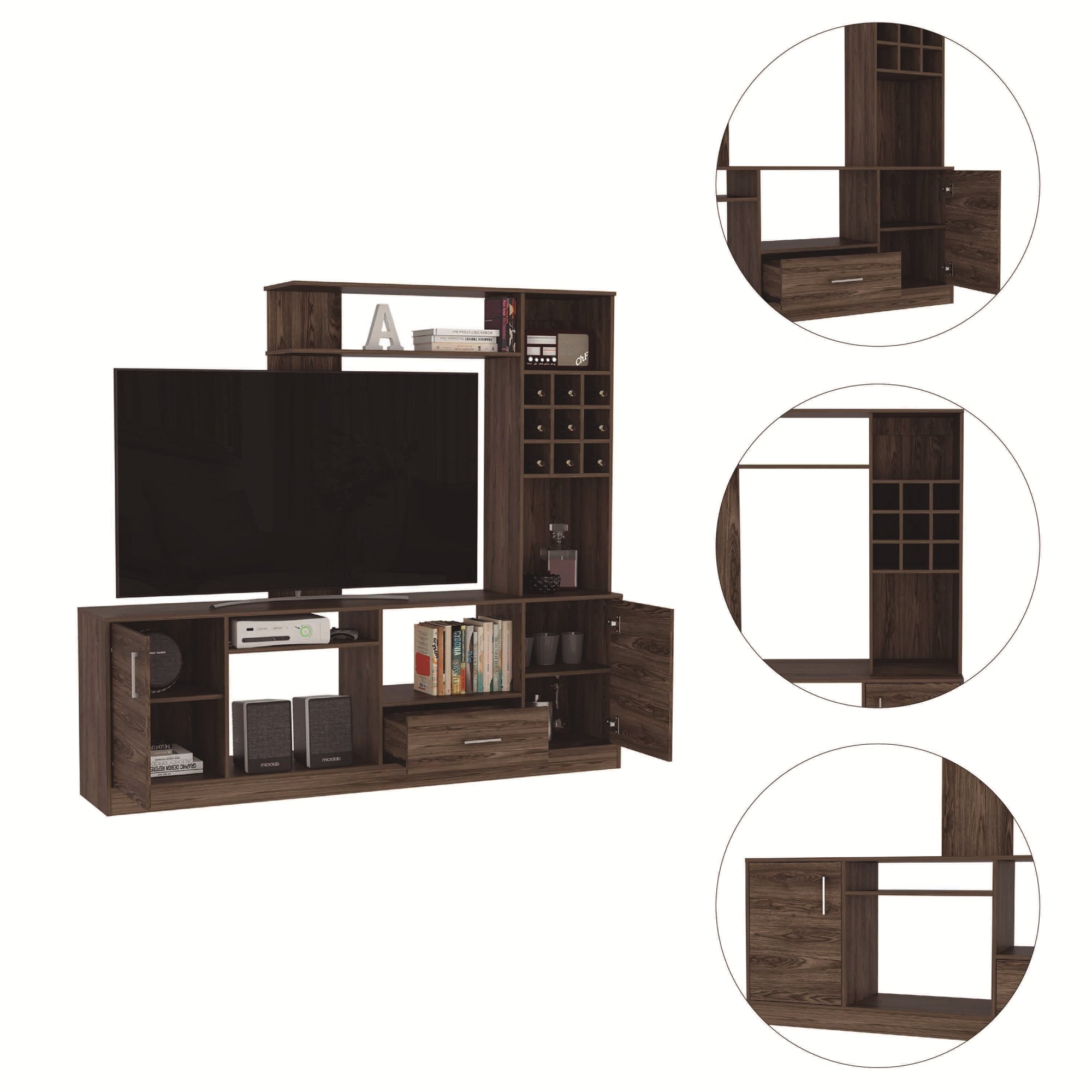 ESTANTE BAR TV 60' 9 BOTELLEROS KAVA COÑAC 180,7X200X37,6 CM - 8