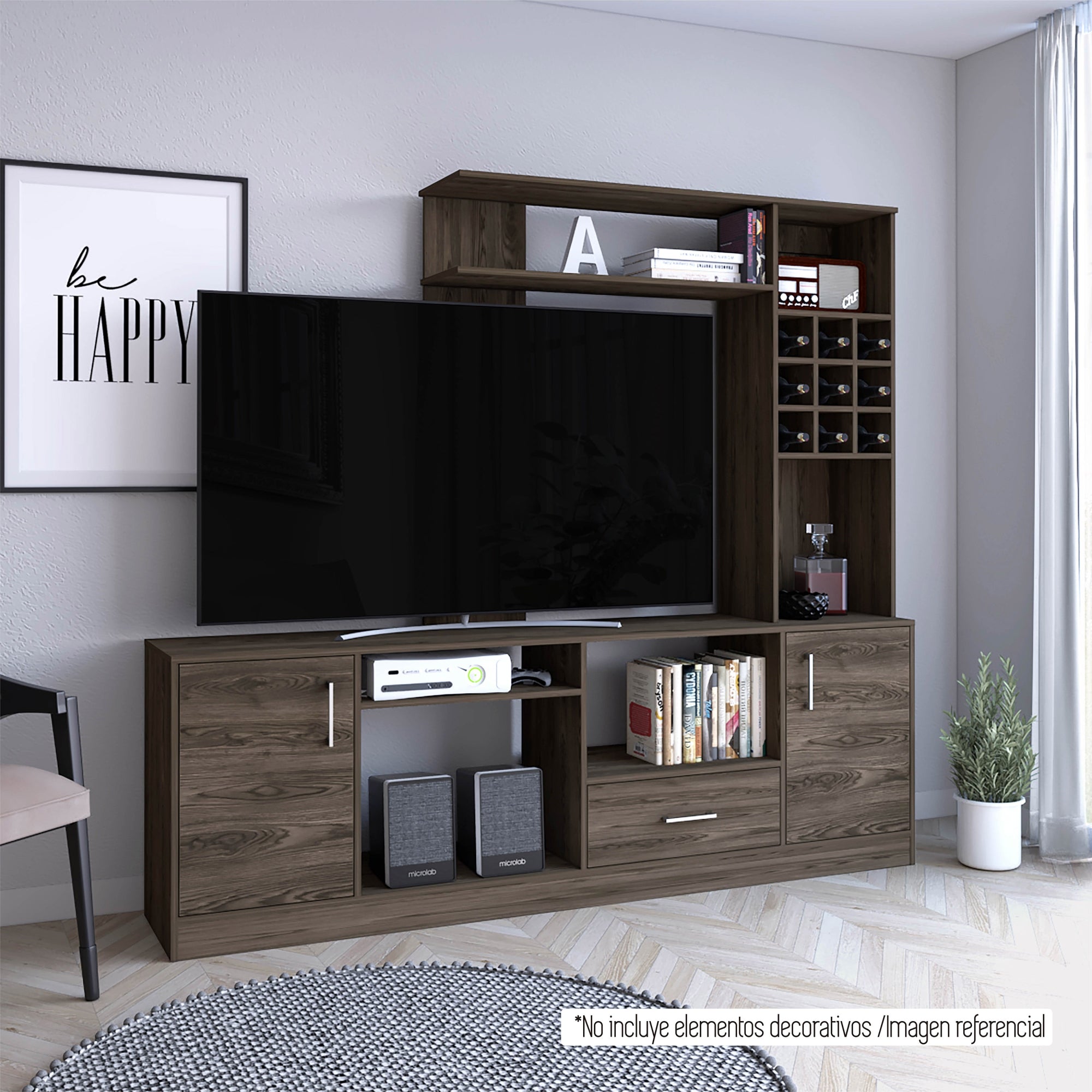 ESTANTE BAR TV 60' 9 BOTELLEROS KAVA COÑAC 180,7X200X37,6 CM - 12