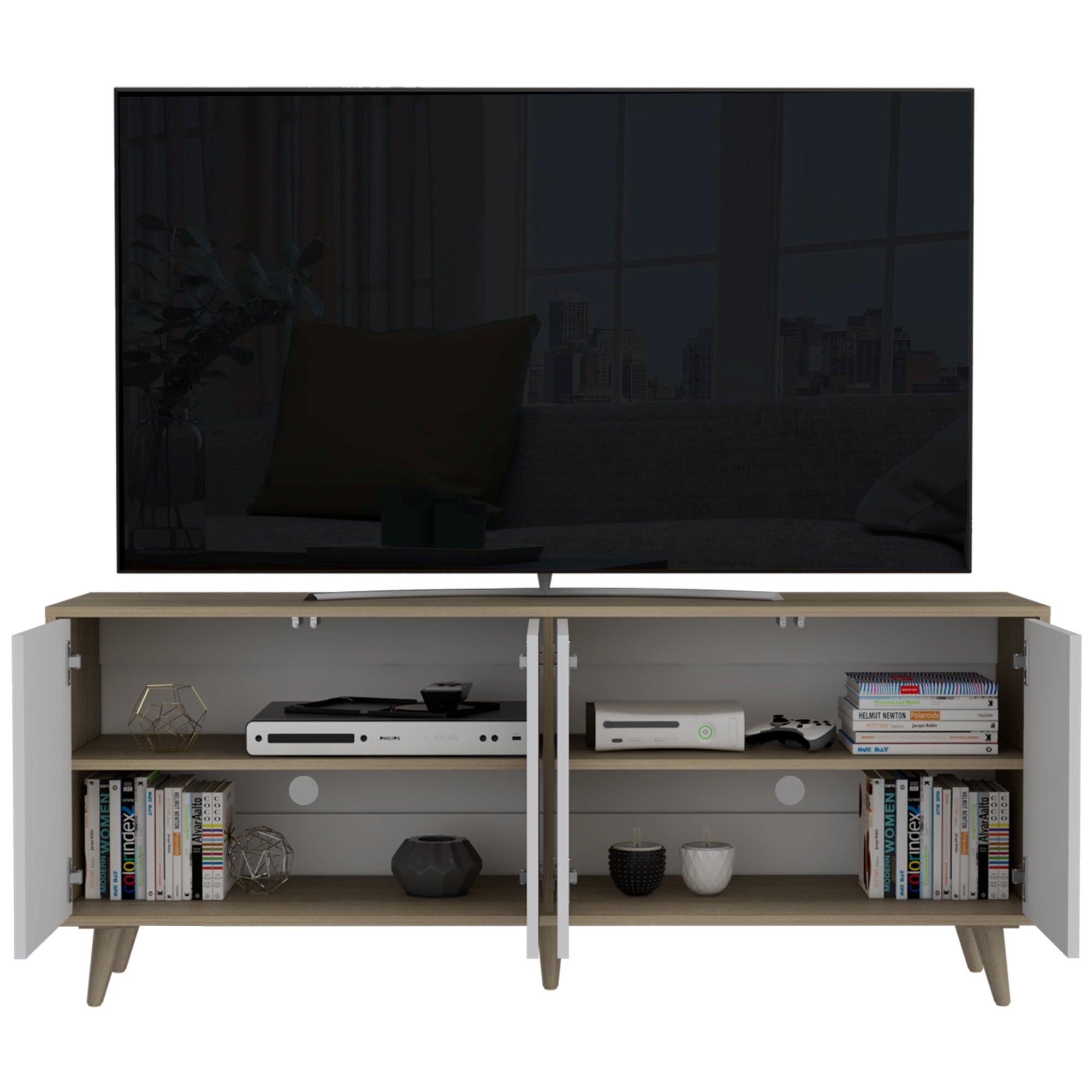 RACK TV 55' BORA ROVERE Y BLANCO 4 PUERTAS - 2