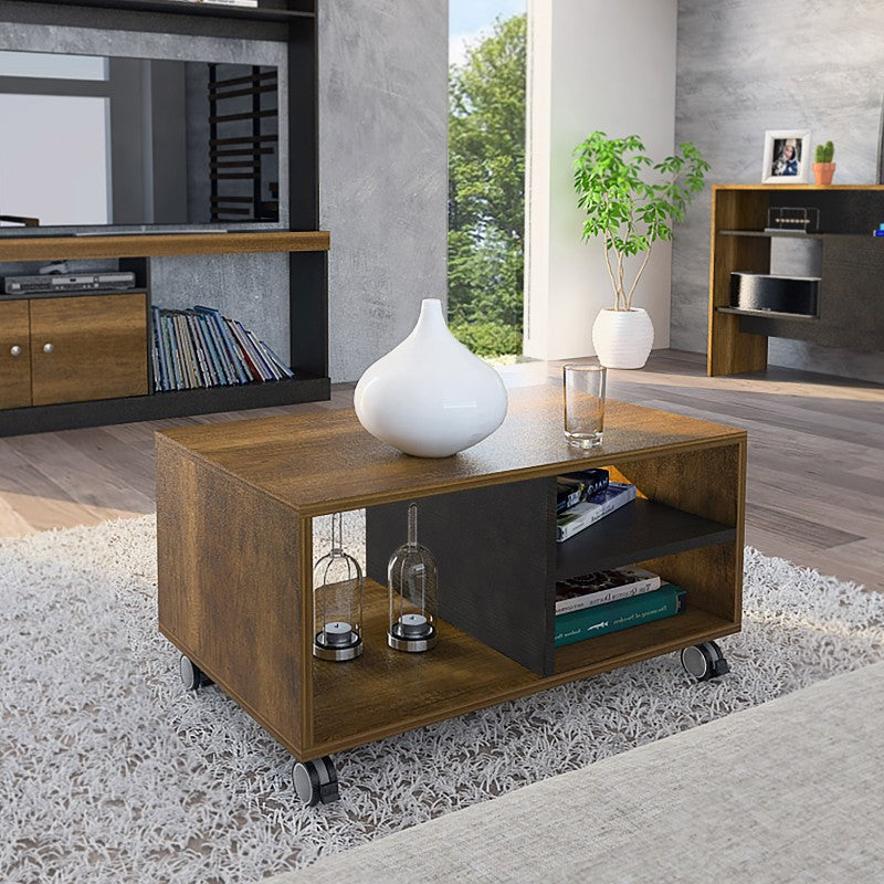 MESA DE CENTRO 43,4X50X80 CM CARAMELO Y WENGUE - 9