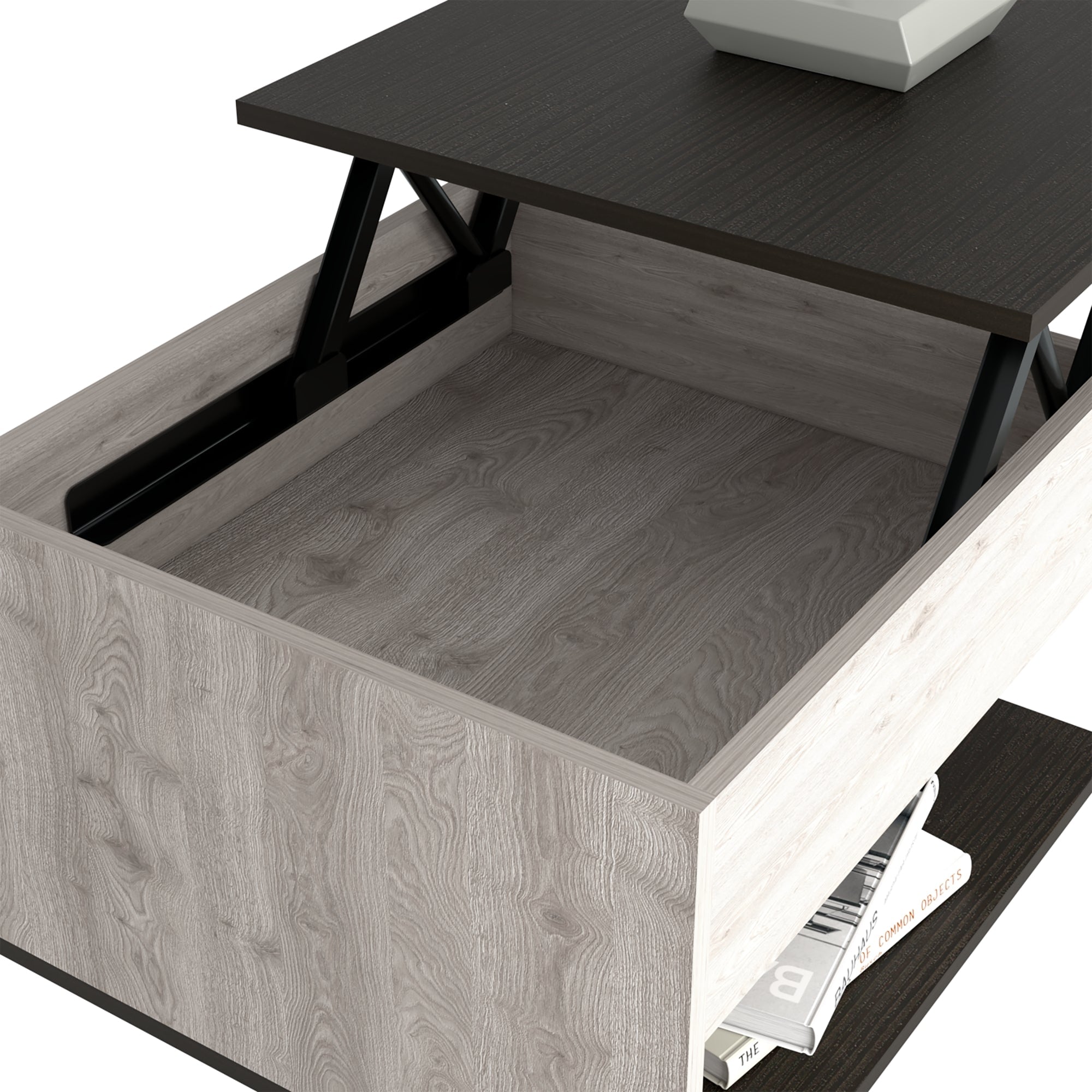 MESA DE CENTRO 5G CUBIERTA ELEVABLE CENIZA Y WENGUE - 8