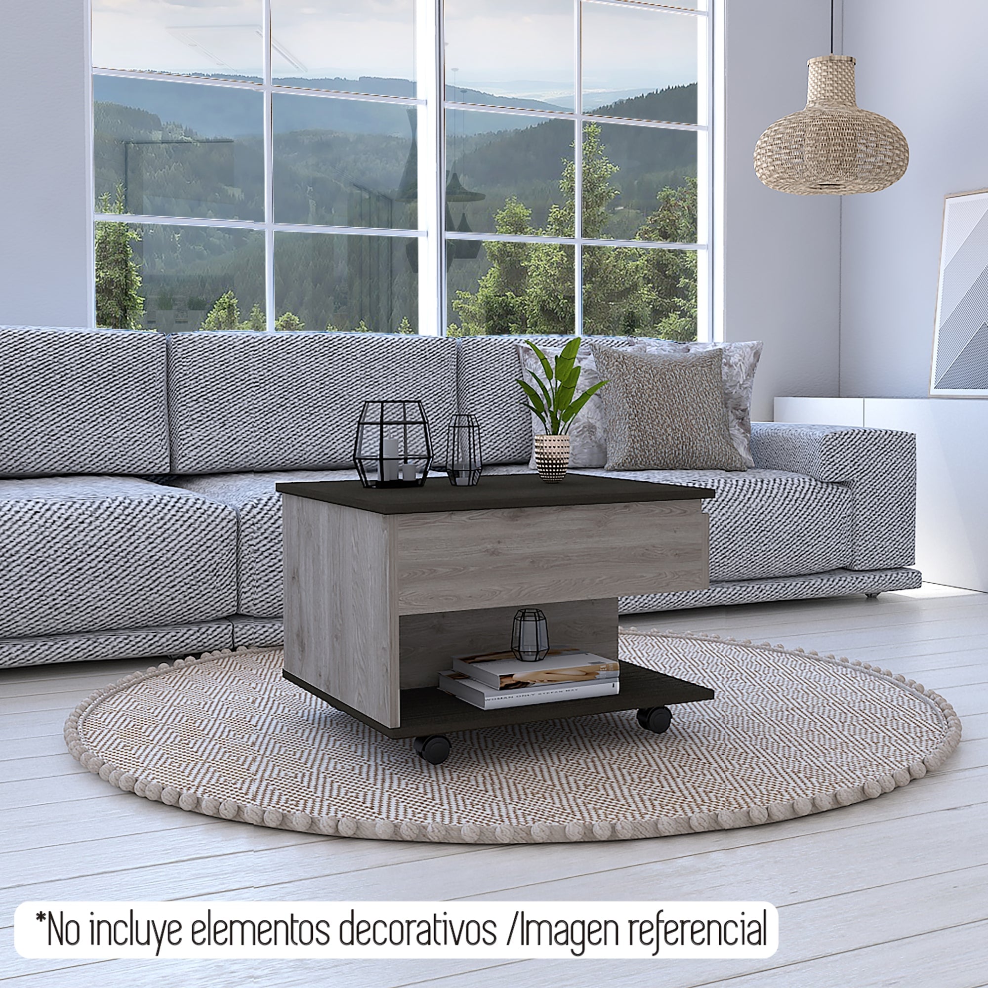 MESA DE CENTRO 5G CUBIERTA ELEVABLE CENIZA Y WENGUE - 10