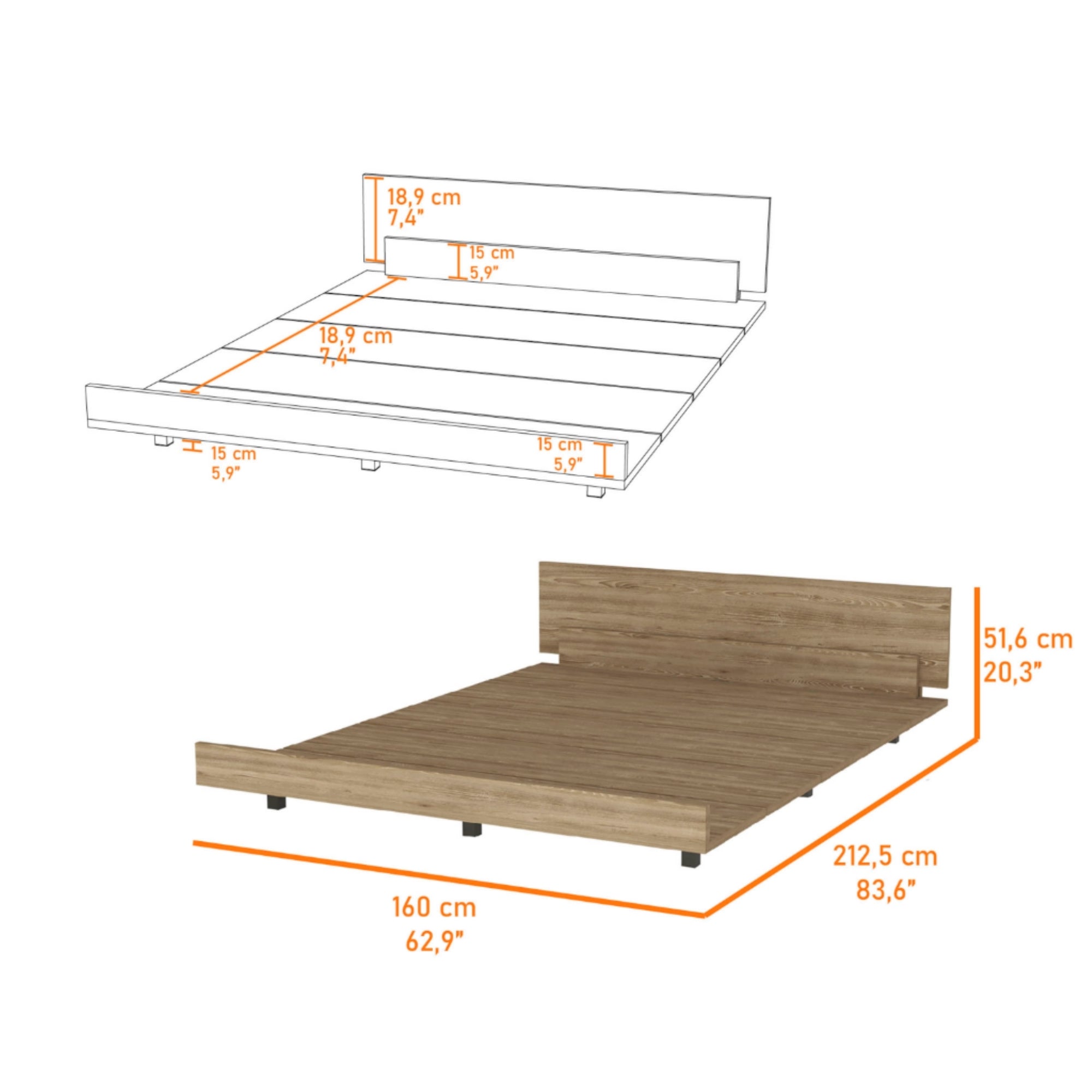 BASE DE CAMA KAIA 2 PLAZAS ROVERE 51X160X212 CM - 7