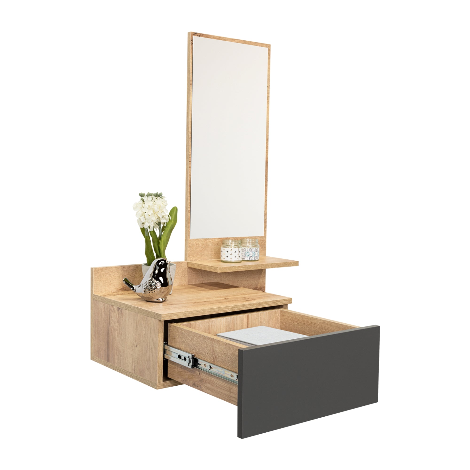 MUEBLE RECIBIDOR FLOTANTE 1 CAJON VIENA DUNA Y PLOMO - 1