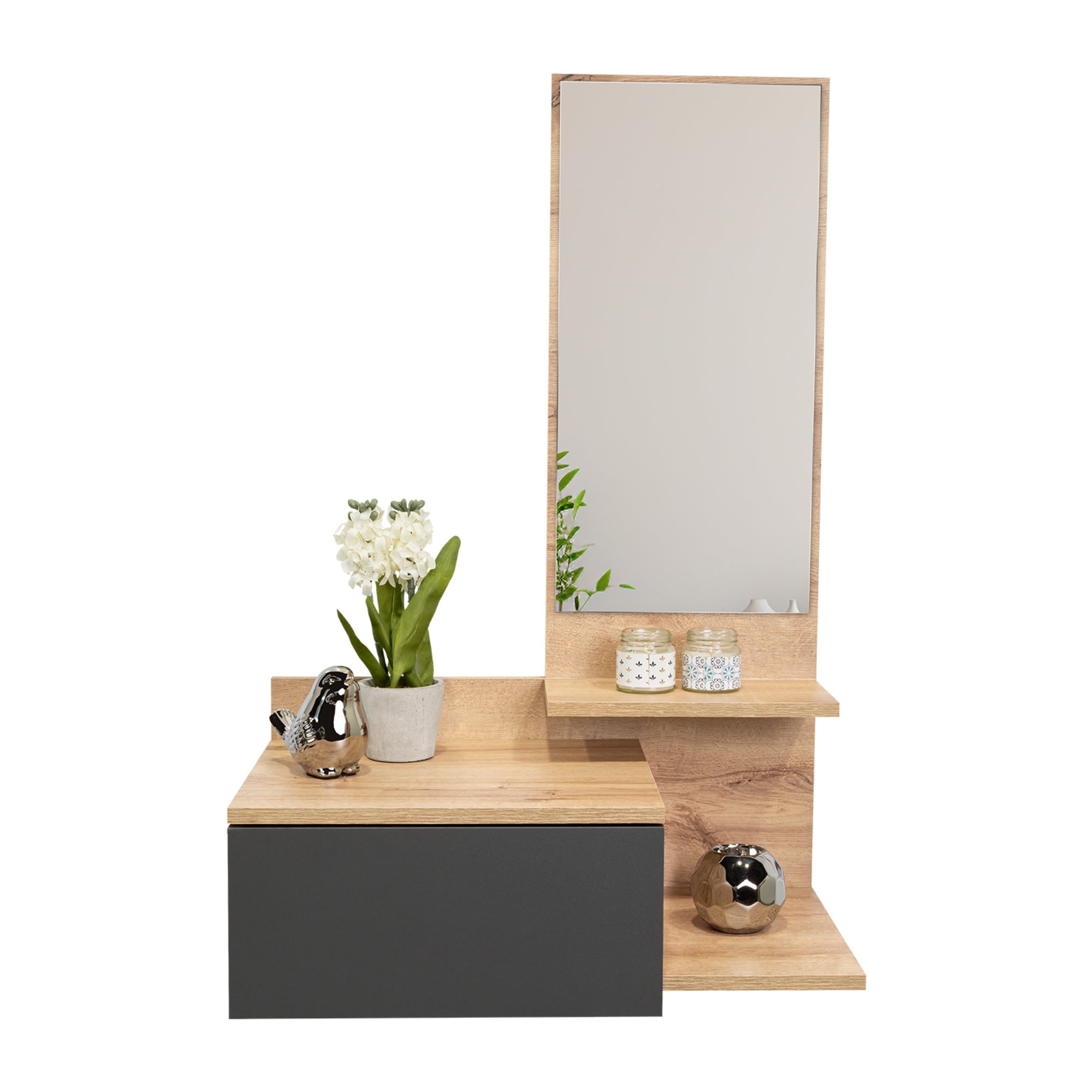 MUEBLE RECIBIDOR FLOTANTE 1 CAJON VIENA DUNA Y PLOMO - 4