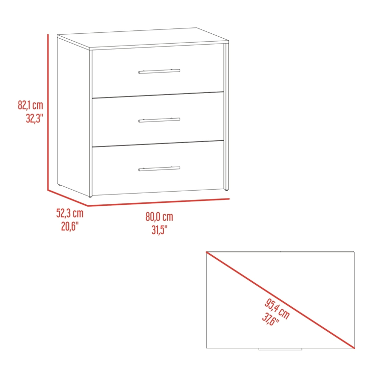 COMODA 3 CAJONES BIGAF 82,1X80X52,3 CM MILAN Y WENGUE - 7