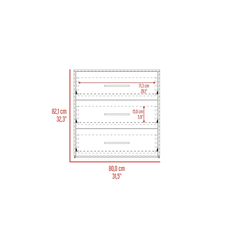 COMODA 3 CAJONES BIGAF 82,1X80X52,3 CM MILAN Y WENGUE - 9