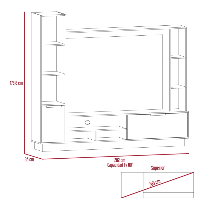 ESTANTE TV 60' MARSELLA NIEBLA Y PLOMO 176.8X202X35 CM - 7