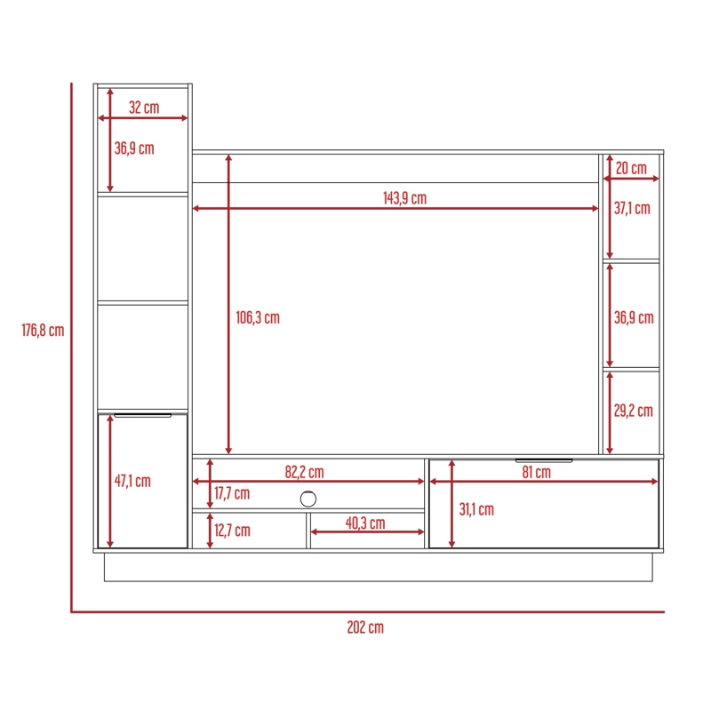 ESTANTE TV 60' MARSELLA NIEBLA Y PLOMO 176.8X202X35 CM - 8