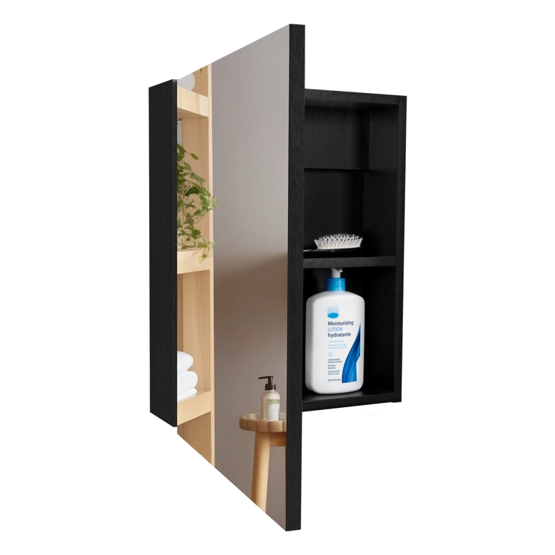 BOTIQUIN PARA BAÑO LUMO 50.5X40X12.2 CM WENGUE CON ESPEJO - 5