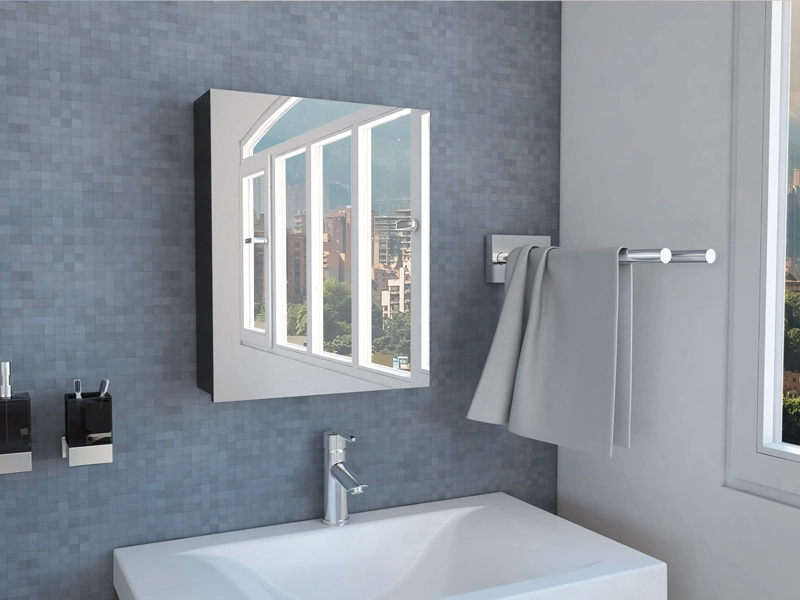 BOTIQUIN PARA BAÑO LUMO 50.5X40X12.2 CM WENGUE CON ESPEJO - 6