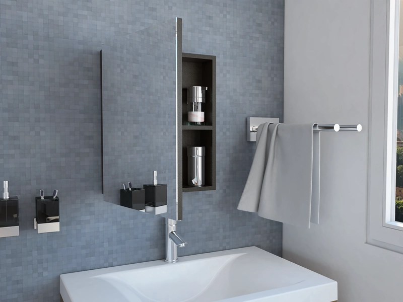 BOTIQUIN PARA BAÑO LUMO 50.5X40X12.2 CM WENGUE CON ESPEJO - 7