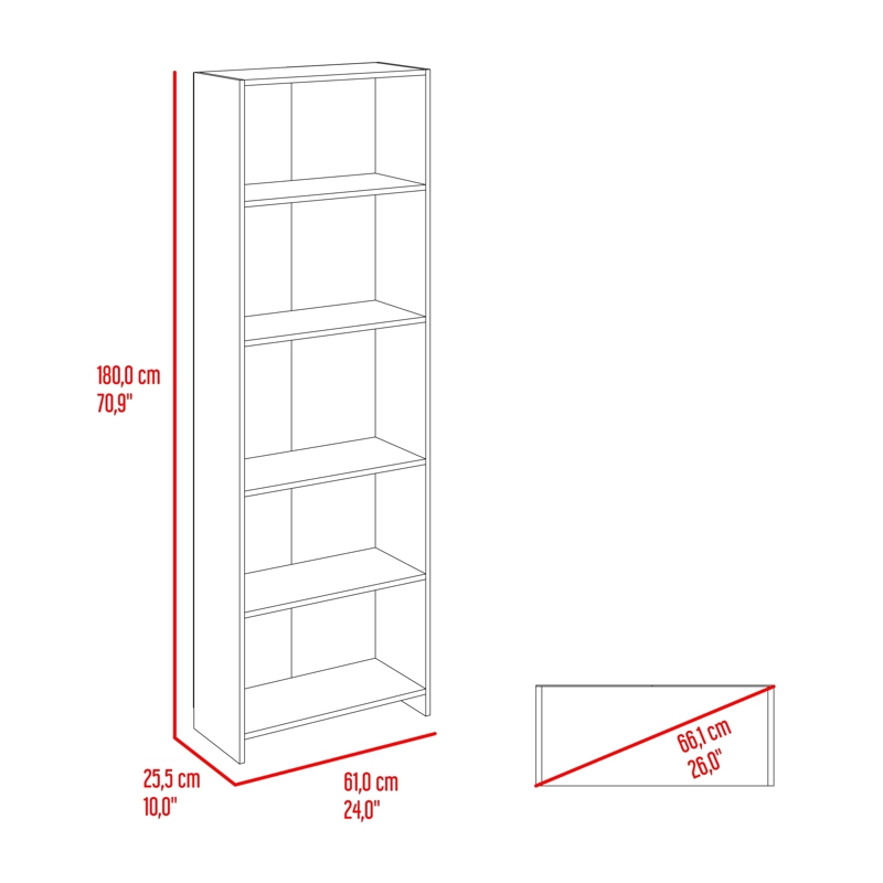 BIBLIOTECA 5 REPISAS LISA ECO FRESNO Y WENGUE 180,6X63X26,6 CM - 6