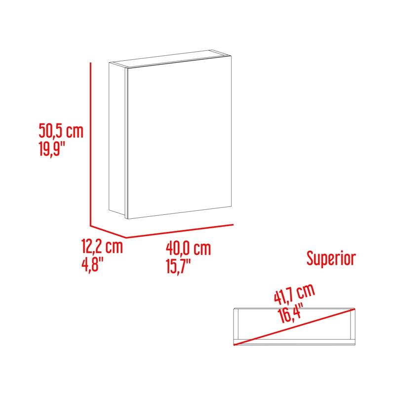 BOTIQUIN PARA BAÑO LUMO 50X40X12 CM BLANCO CON ESPEJO - 8