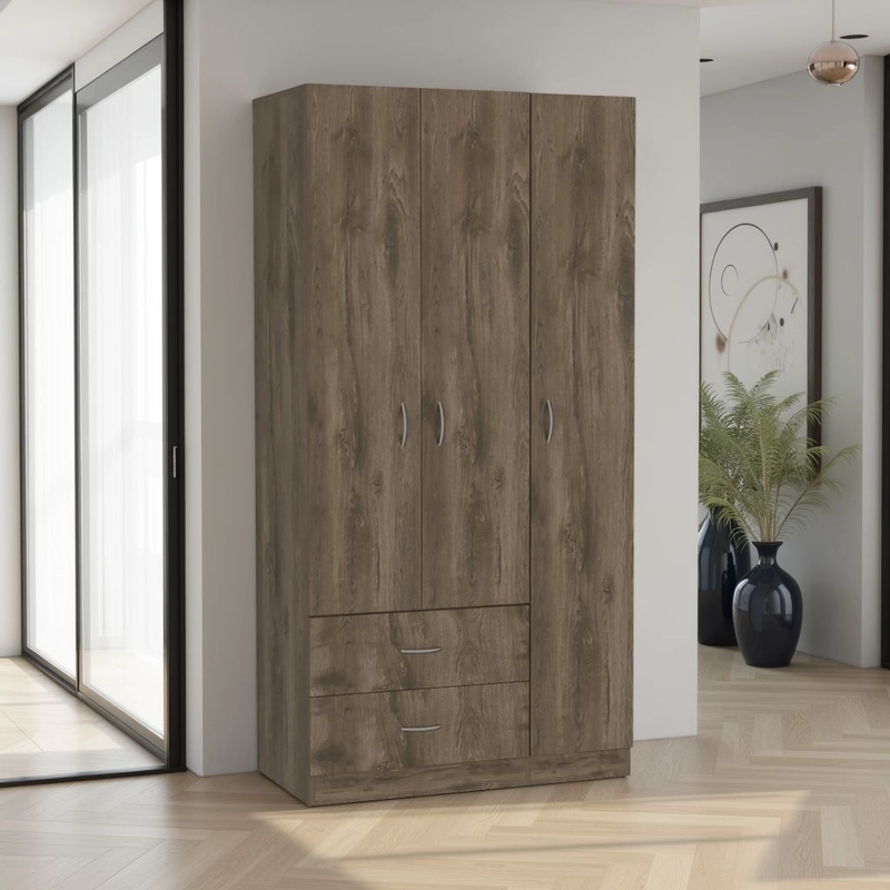 CLOSET 3 PUERTAS 2 CAJONES AUSTRAL 180X90X47 CM BELLOTA Y BLANCO - 5