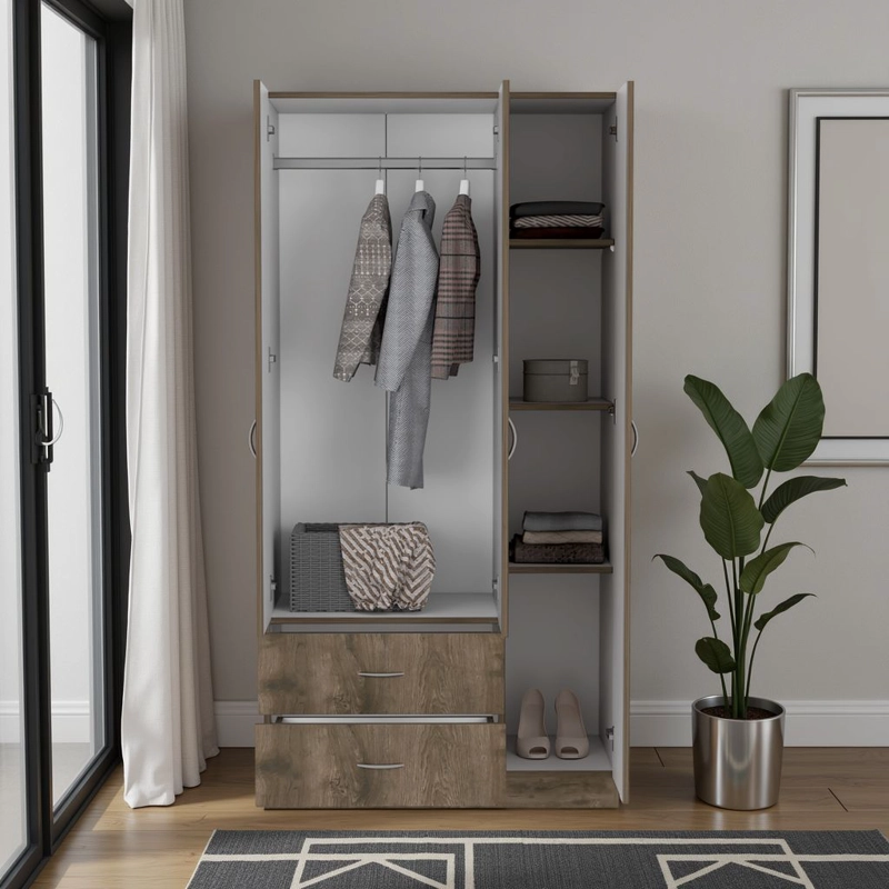 CLOSET 3 PUERTAS 2 CAJONES AUSTRAL 180X90X47 CM BELLOTA Y BLANCO - 6
