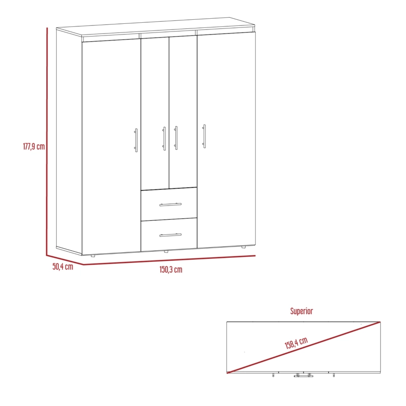 CLOSET 4 PUERTAS BARILOCHE ECO BELLOTA Y BLANCO 177,9X150,3X50,4 CM - 7
