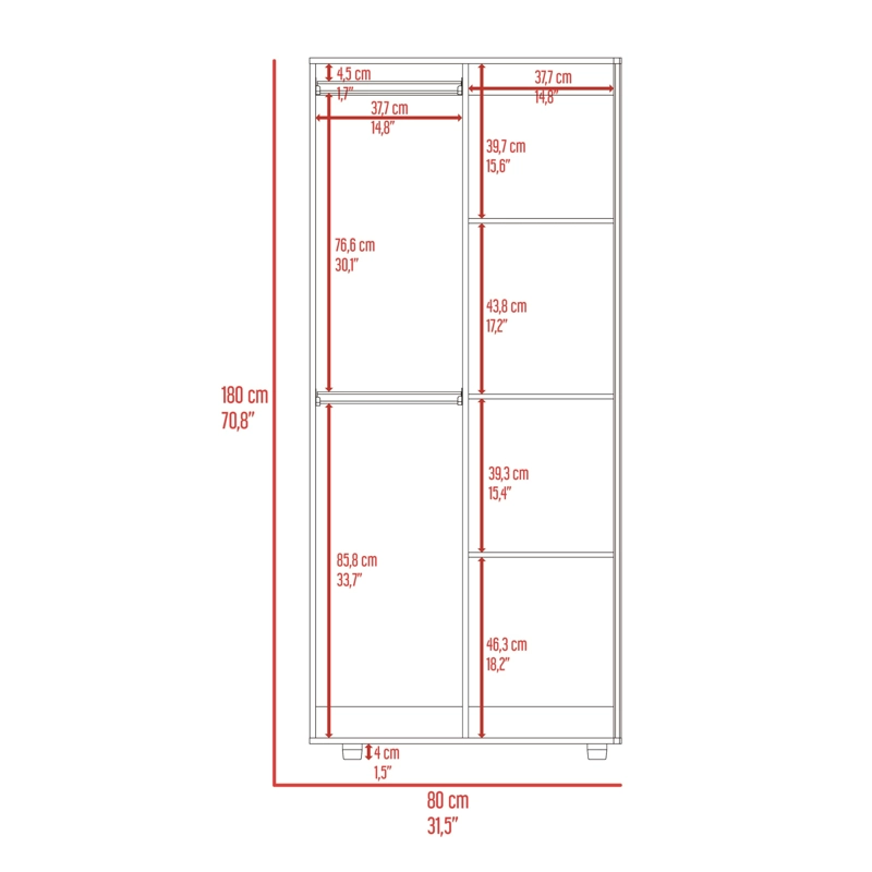 CLOSET 2 PUERTAS TERA FRESNO EUROPEO Y WENGUE 180X80X48 CM - 9