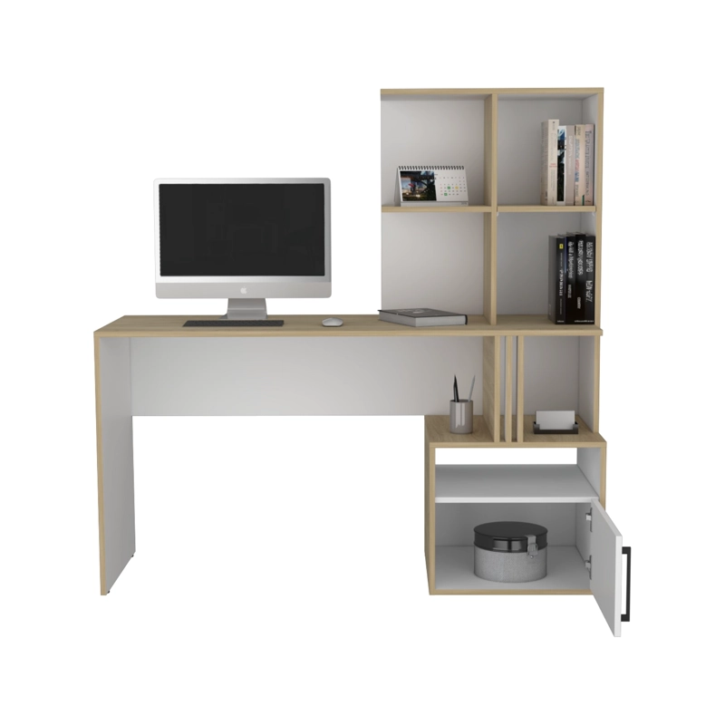 ESCRITORIO BIBLIOTECA 1 PUERTA VANCE 140X140X50 CM BLANCO Y FRESNO - 4