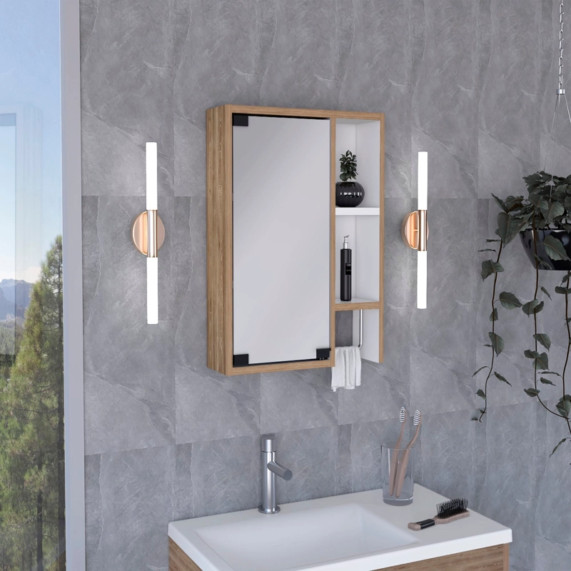 BOTIQUIN PARA BAÑO MARTINICA 52,2X47,2X14,6 CM MIEL Y BLANCO CON ESPEJO - 5