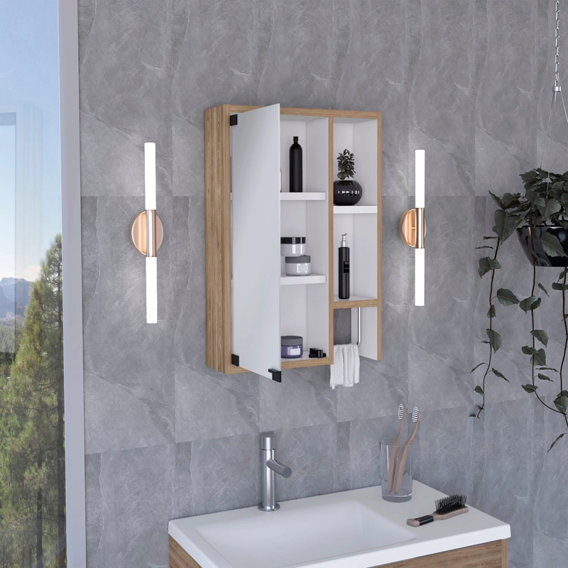 BOTIQUIN PARA BAÑO MARTINICA 52,2X47,2X14,6 CM MIEL Y BLANCO CON ESPEJO - 6