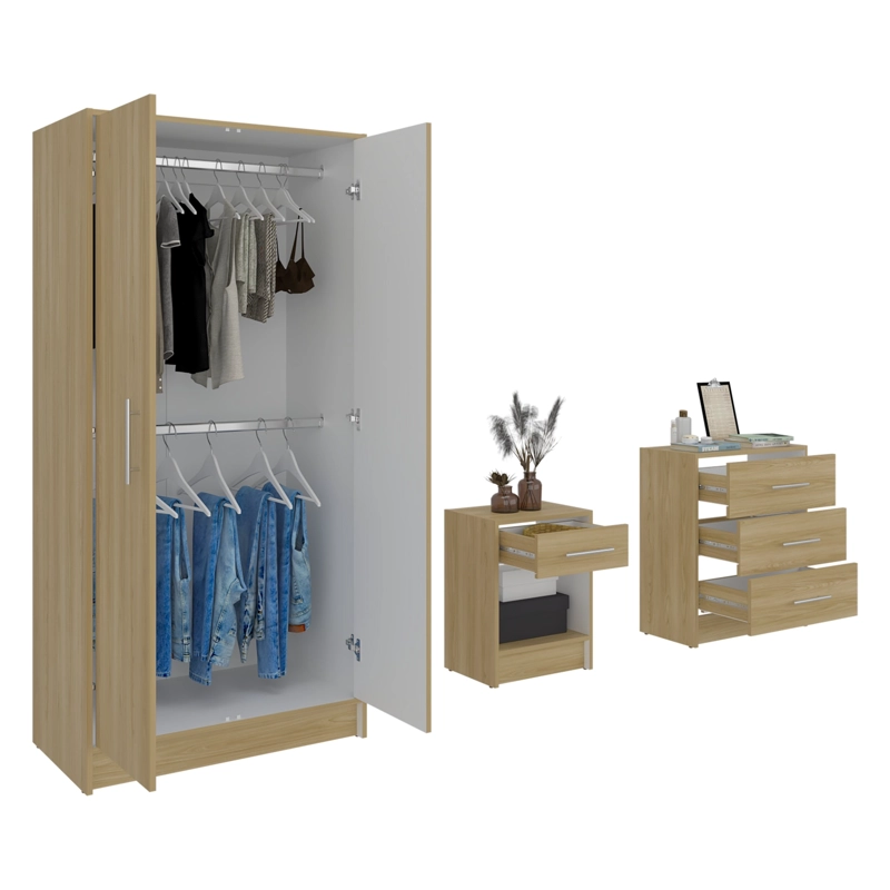COMBO CLOSET 2P + COMODA + VELADOR  FRESNO EUROPEO Y BLANCO - 3