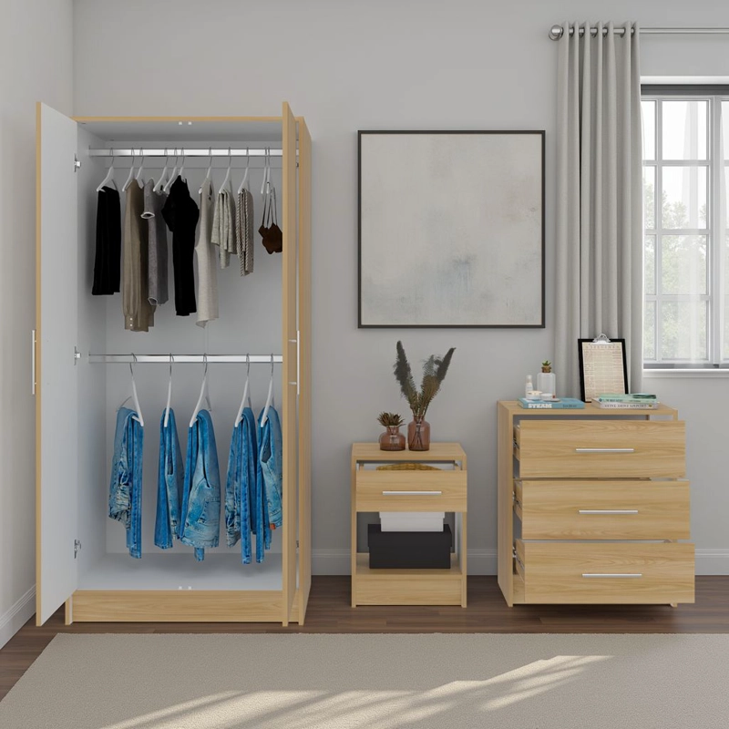 COMBO CLOSET 2P + COMODA + VELADOR  FRESNO EUROPEO Y BLANCO - 5